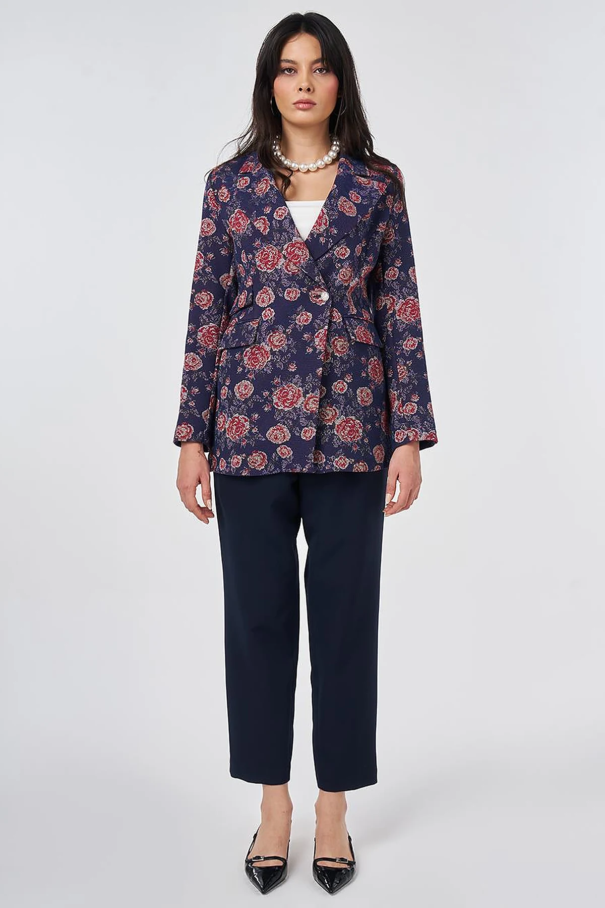 Floral Blazer Jacket Navy
