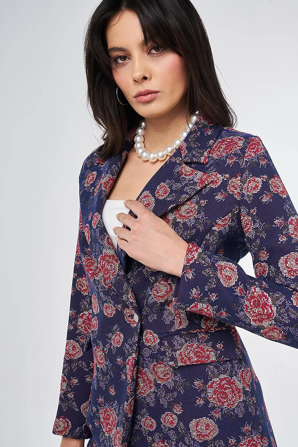 Floral Blazer Jacket Navy
