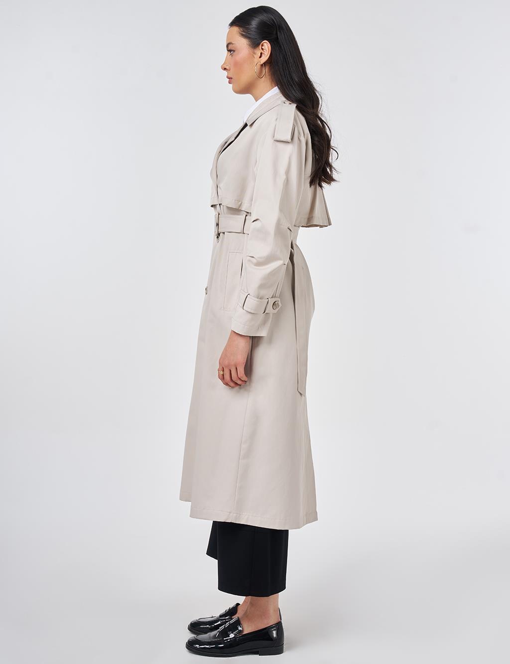 Epaulette-Detail Trench Coat Stone