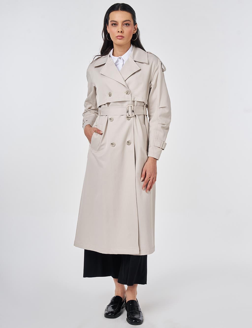 Epaulette-Detail Trench Coat Stone
