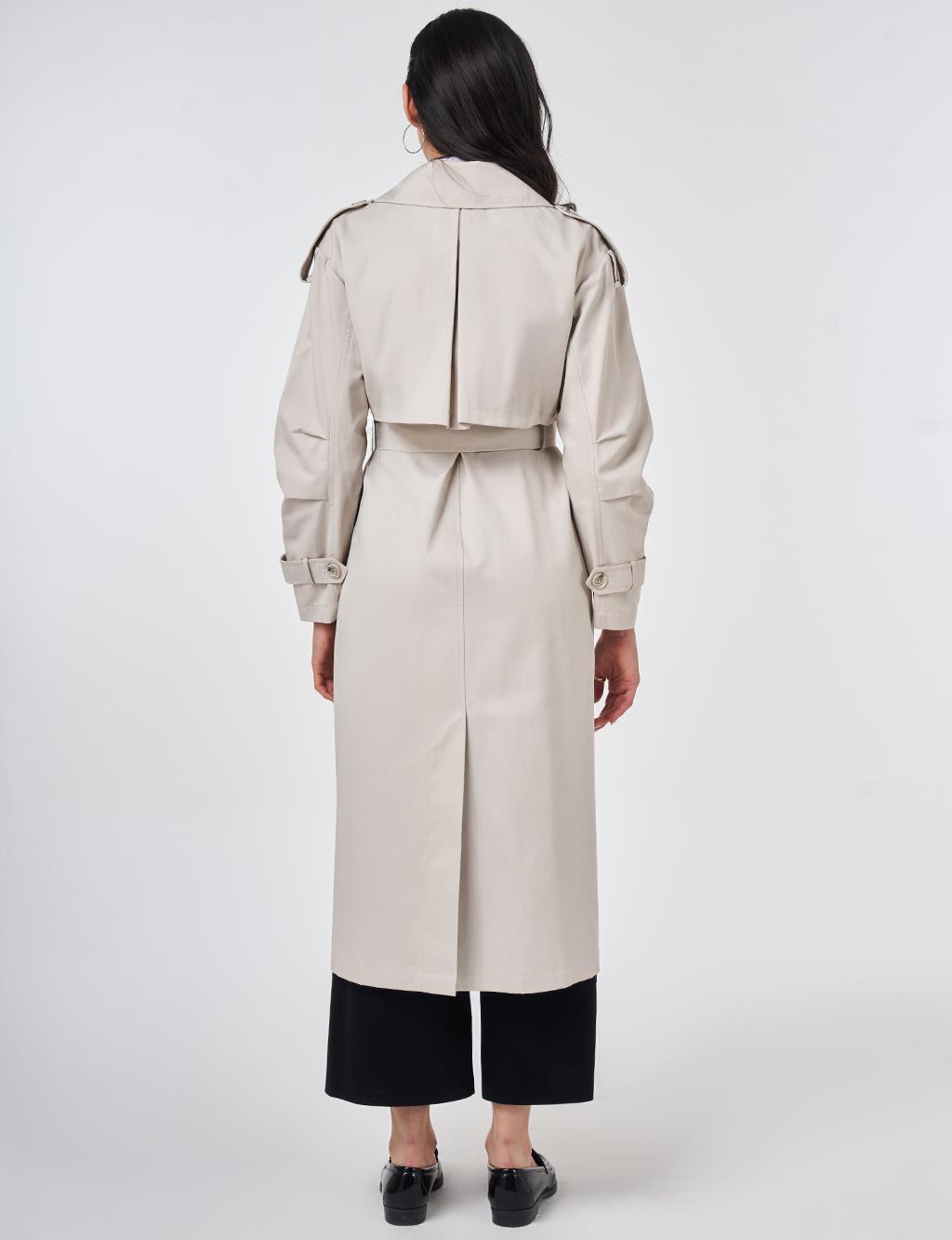 Epaulette-Detail Trench Coat Stone