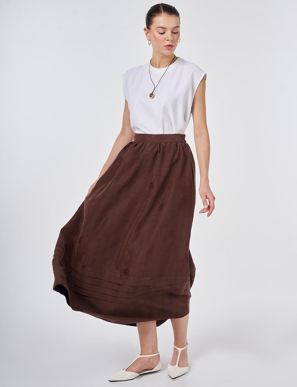 Ribbed Stitch Detail Modal A-Line Skirt Chocolate