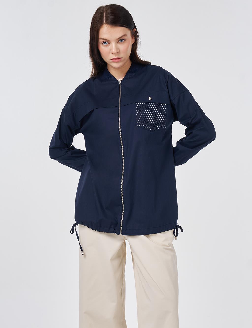 Kolej Yaka Pamuklu Tunik Koyu Lacivert