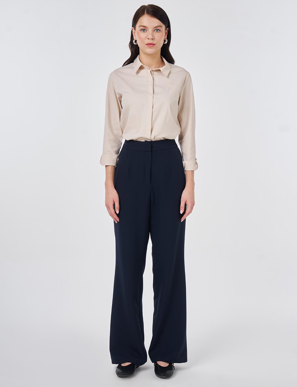 Pleat-Detail Fabric Pants Dark Navy