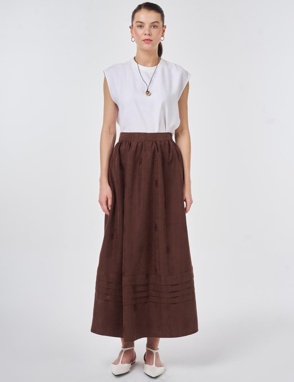 Ribbed Stitch Detail Modal A-Line Skirt Chocolate