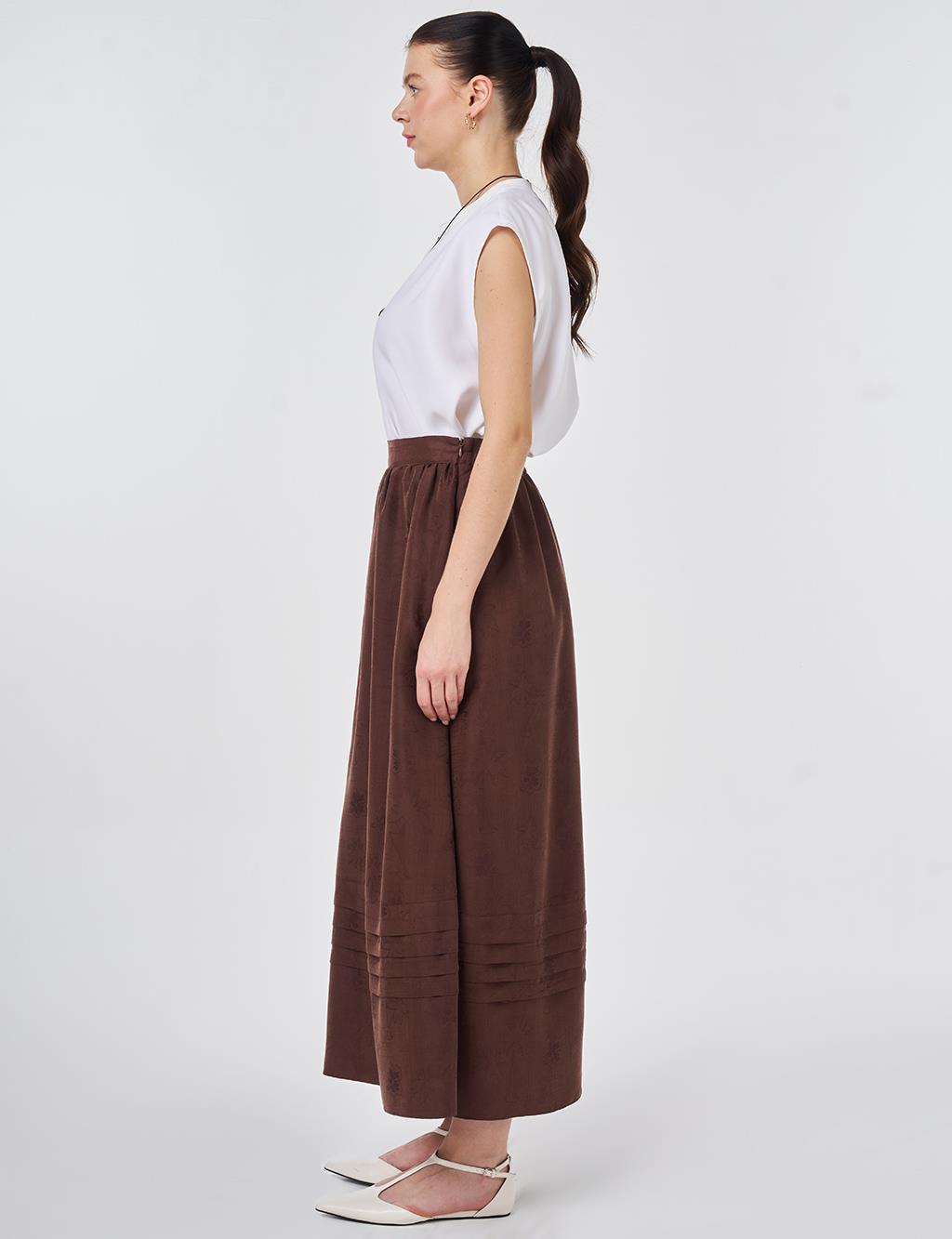 Ribbed Stitch Detail Modal A-Line Skirt Chocolate