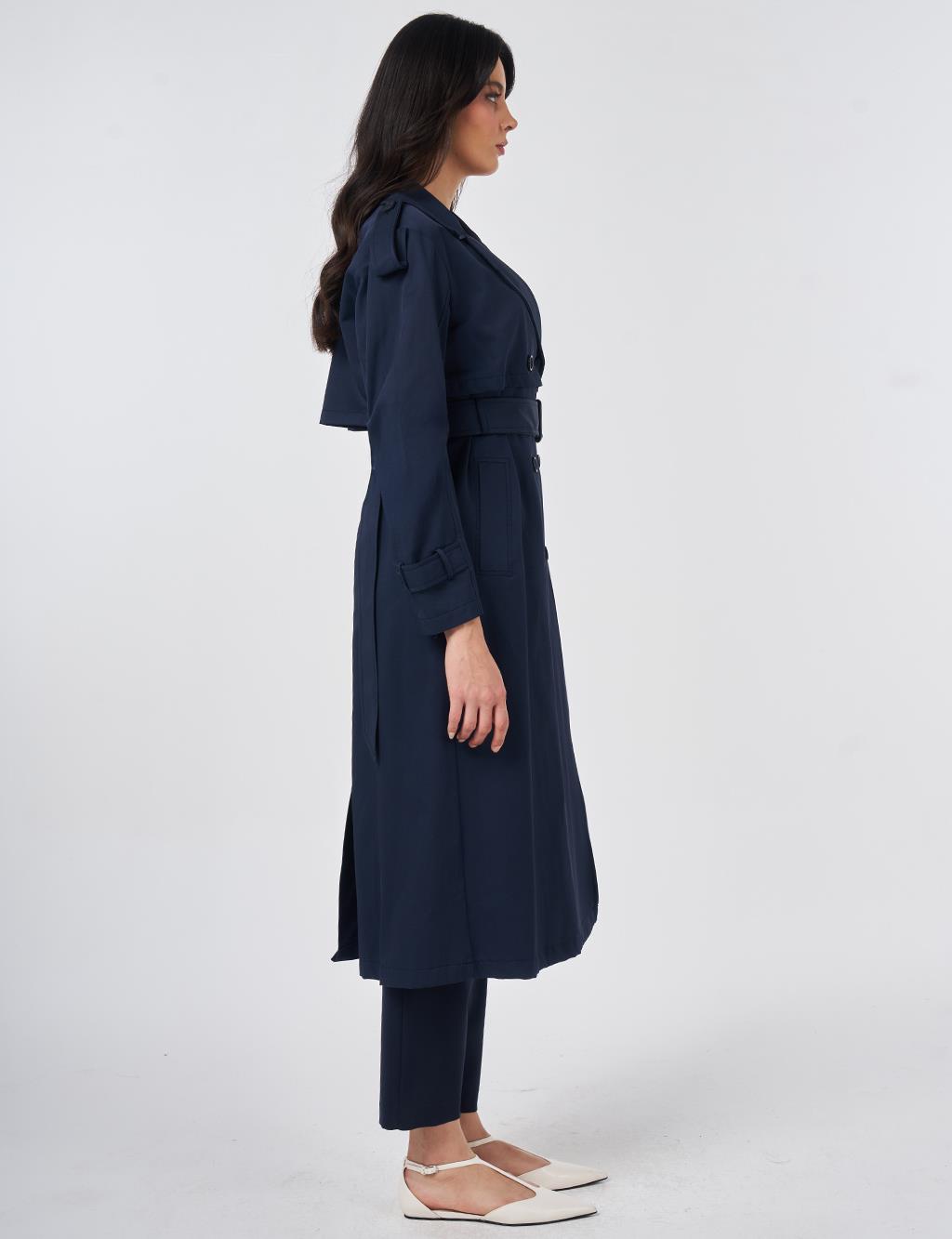 Epaulette-Detail Trench Coat Dark Navy