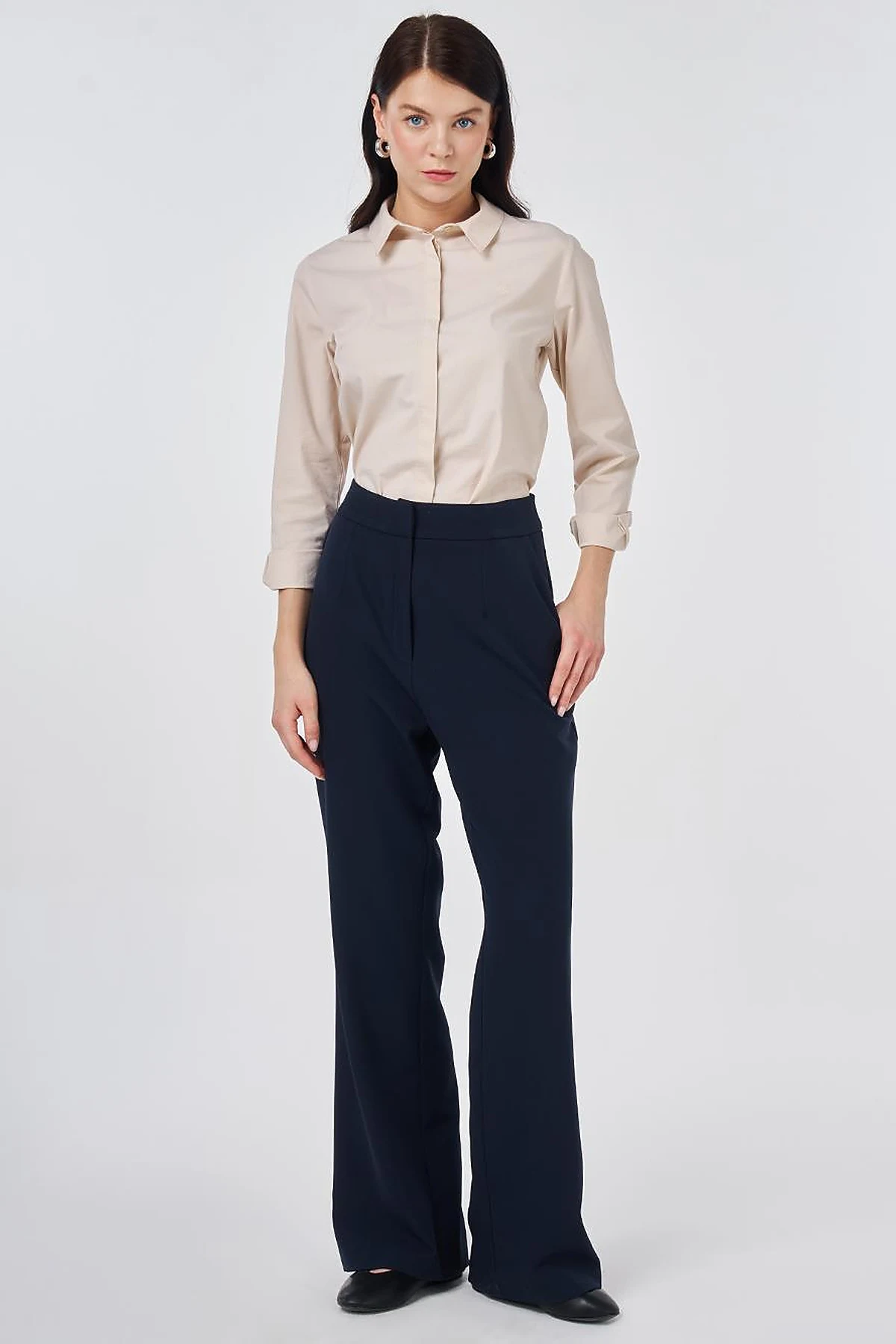 Pleat-Detail Fabric Pants Dark Navy