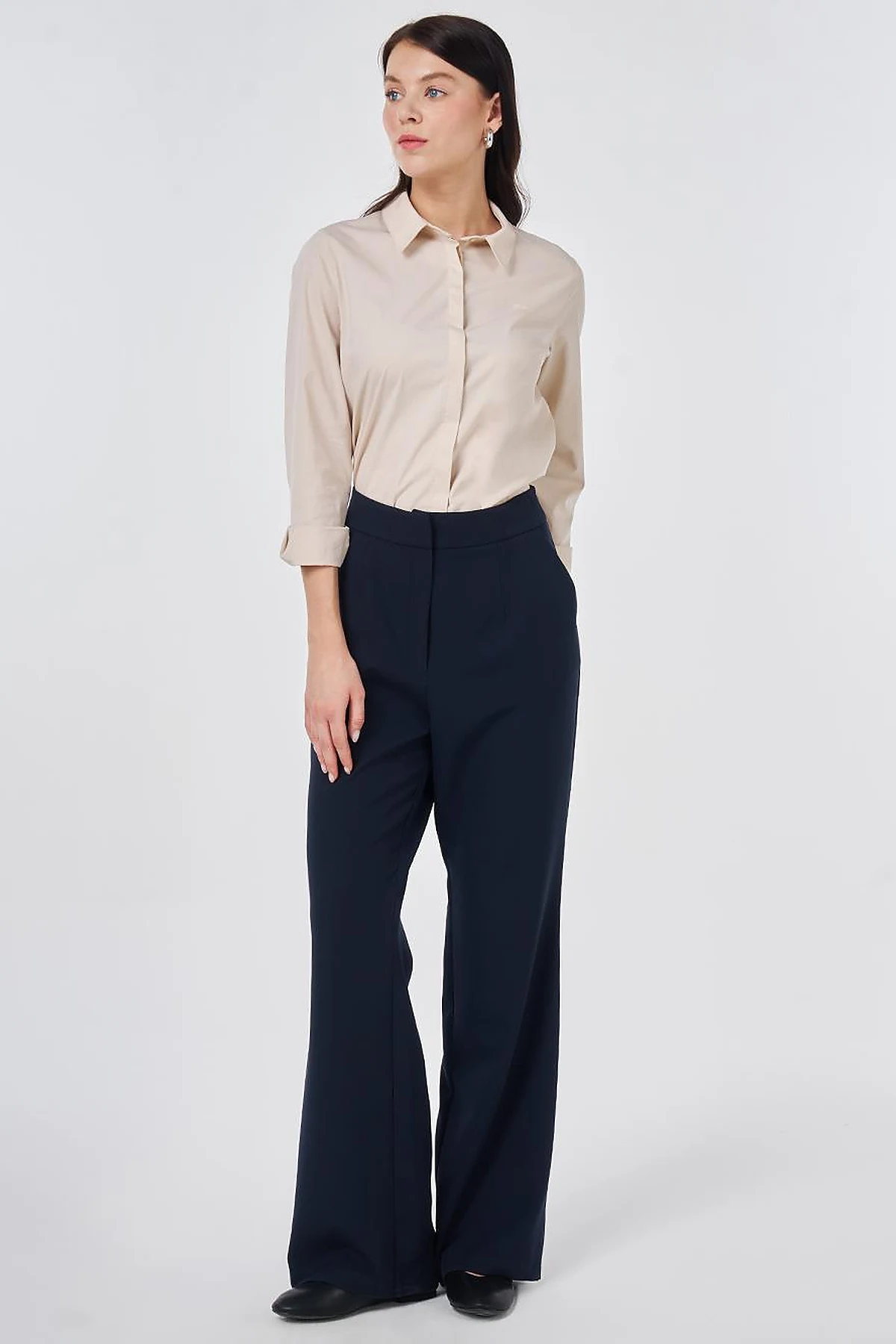 Pleat-Detail Fabric Pants Dark Navy