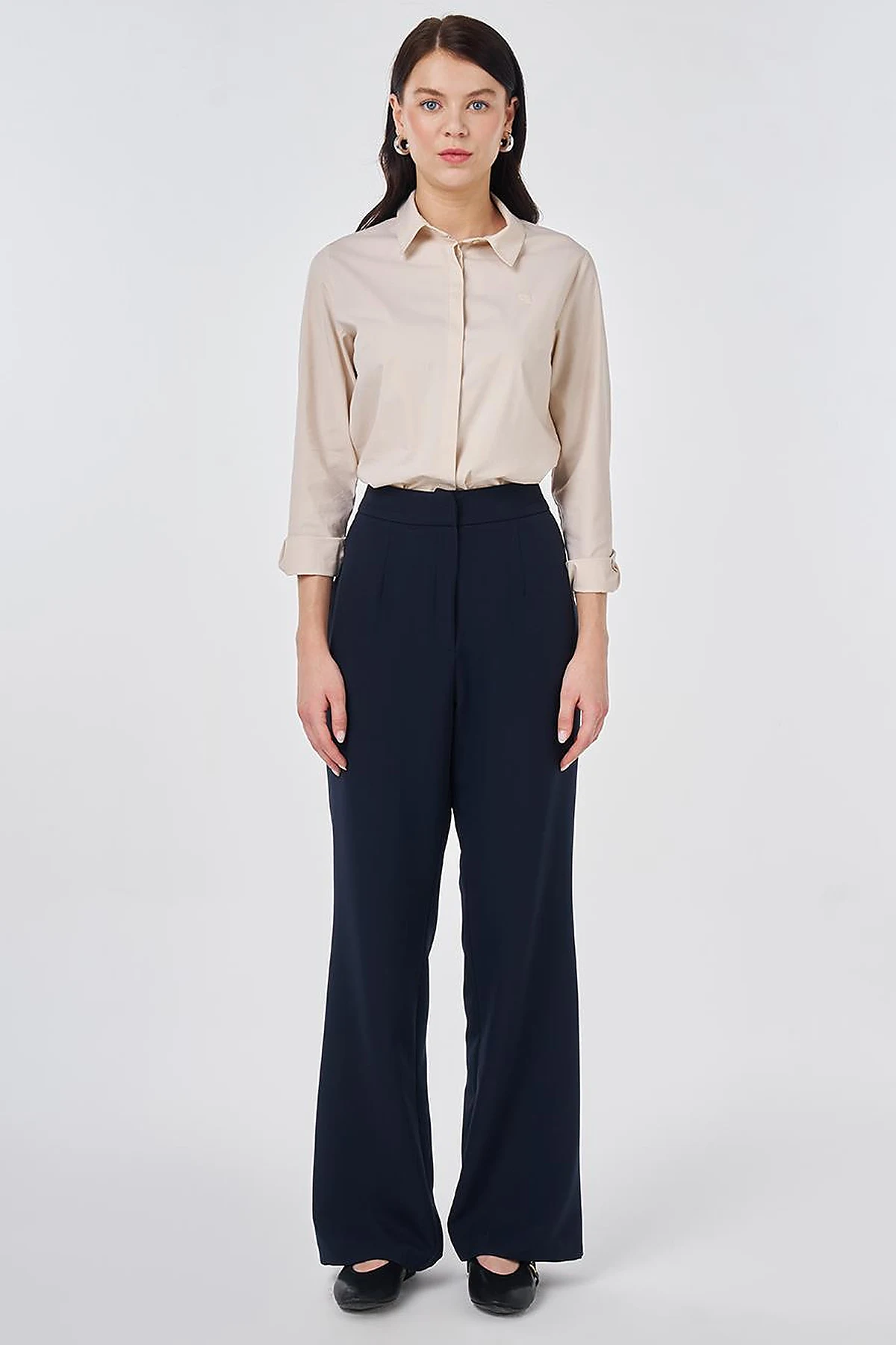 Pleat-Detail Fabric Pants Dark Navy