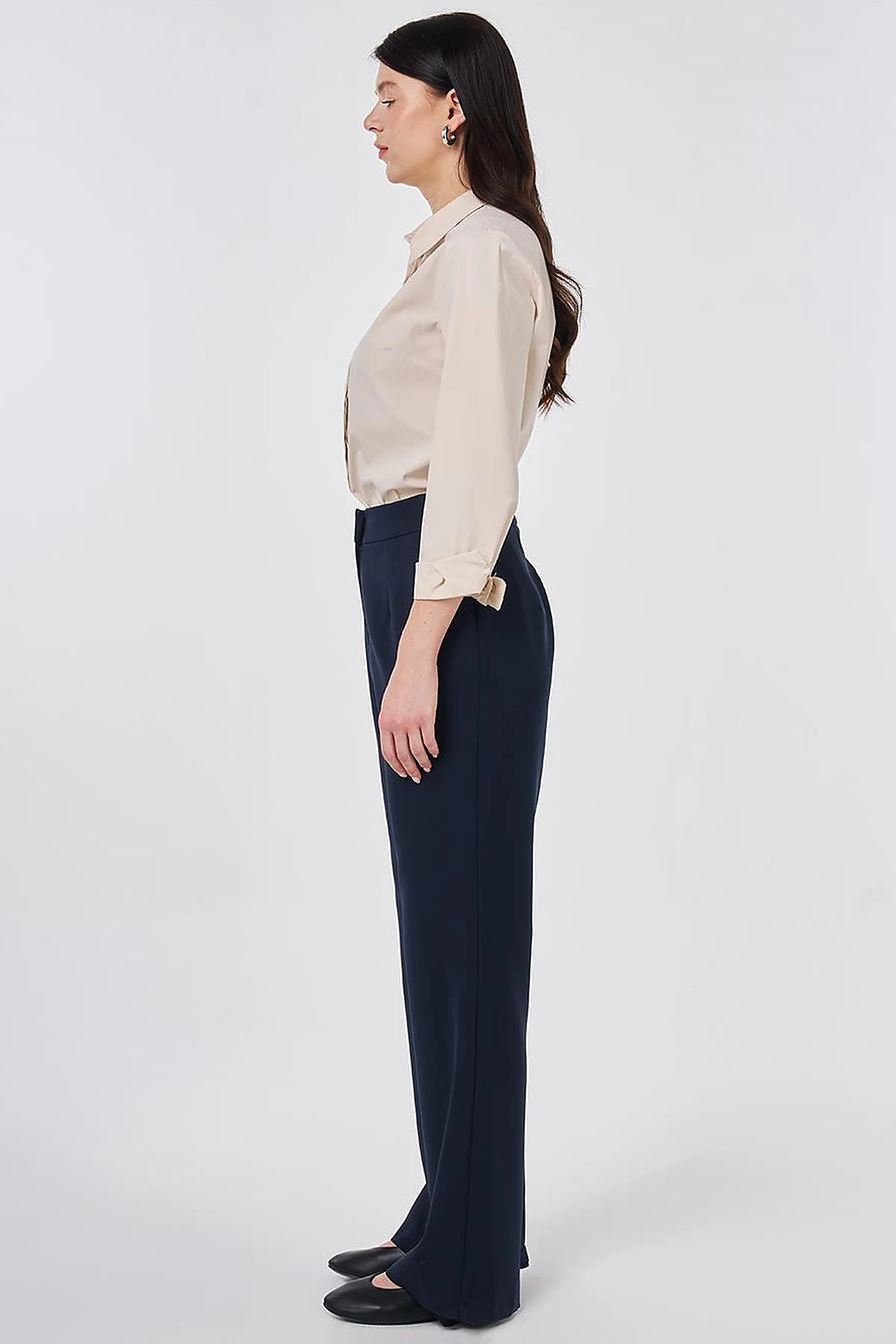 Pleat-Detail Fabric Pants Dark Navy