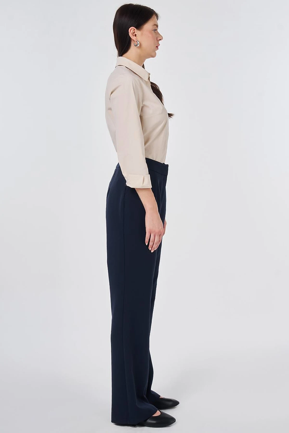 Pleat-Detail Fabric Pants Dark Navy
