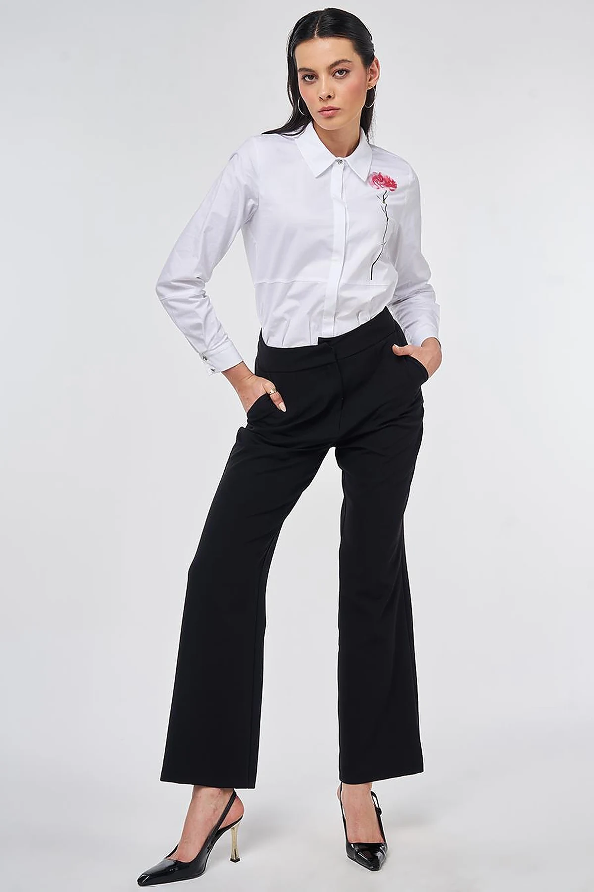 Pleat-Detail Fabric Pants Black