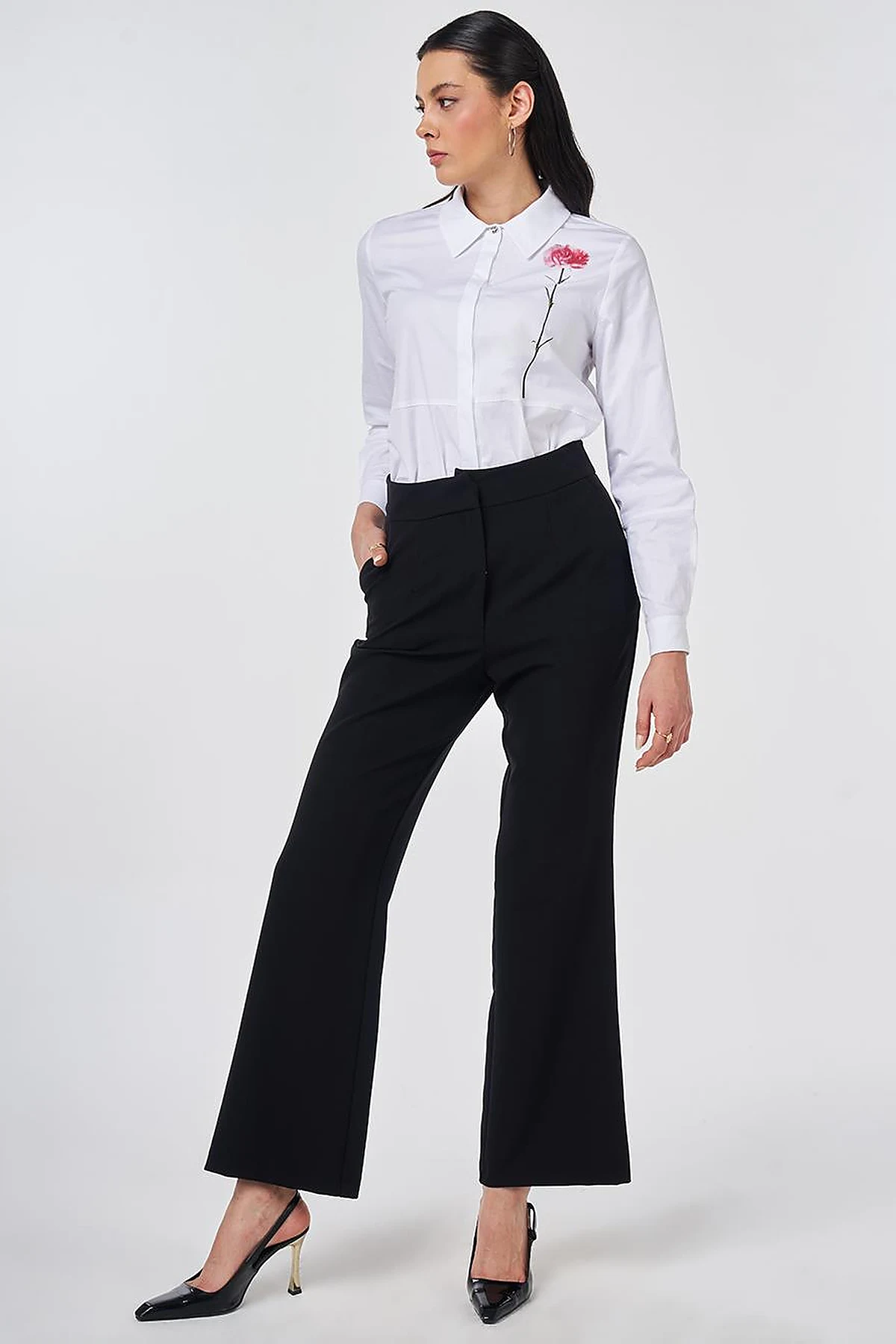 Pleat-Detail Fabric Pants Black
