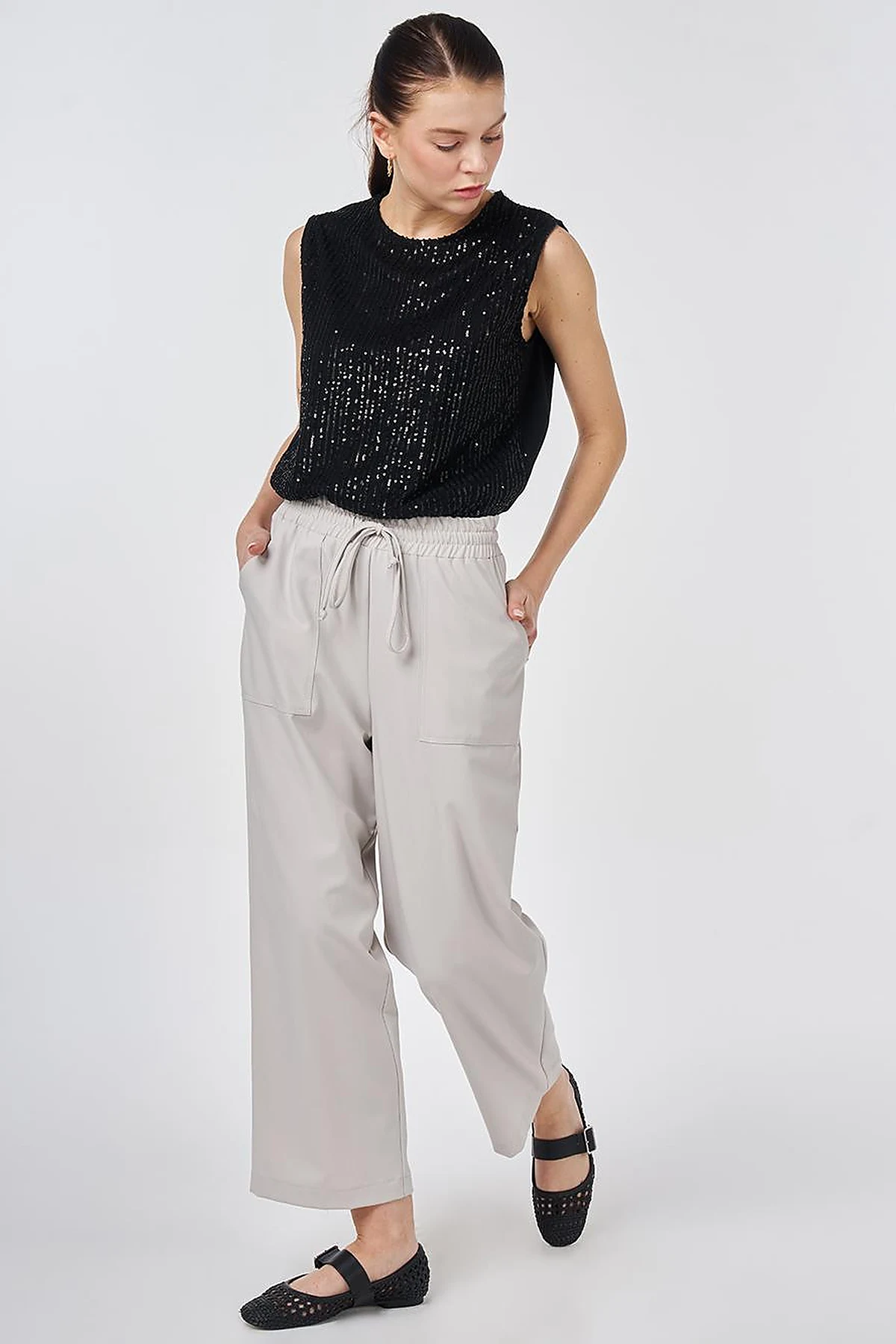 Relaxed Fit Viscose Trousers Gray