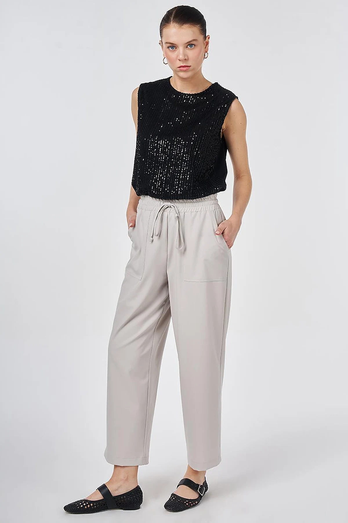 Relaxed Fit Viscose Trousers Gray