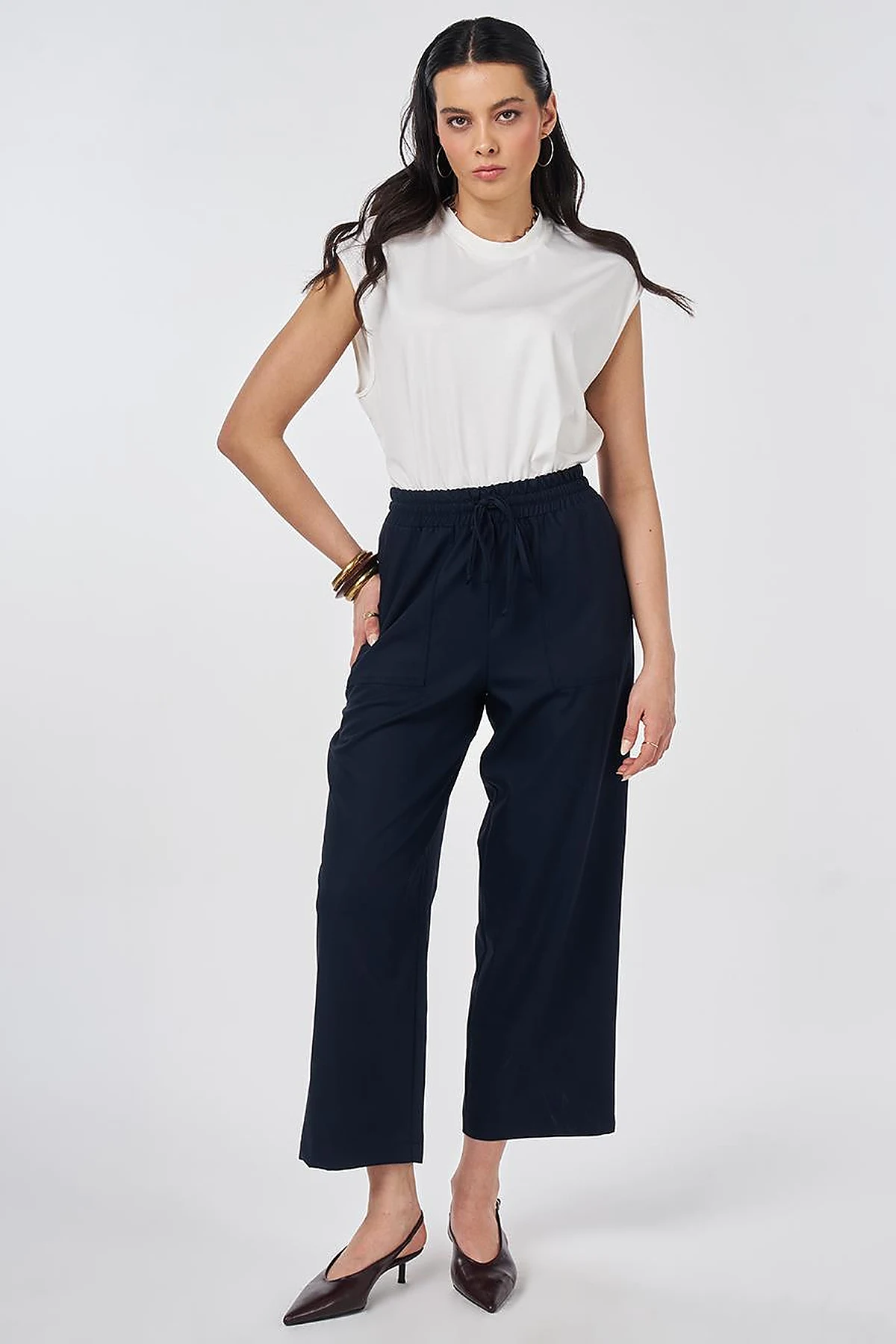 Relaxed Fit Viscose Trousers Dark Navy