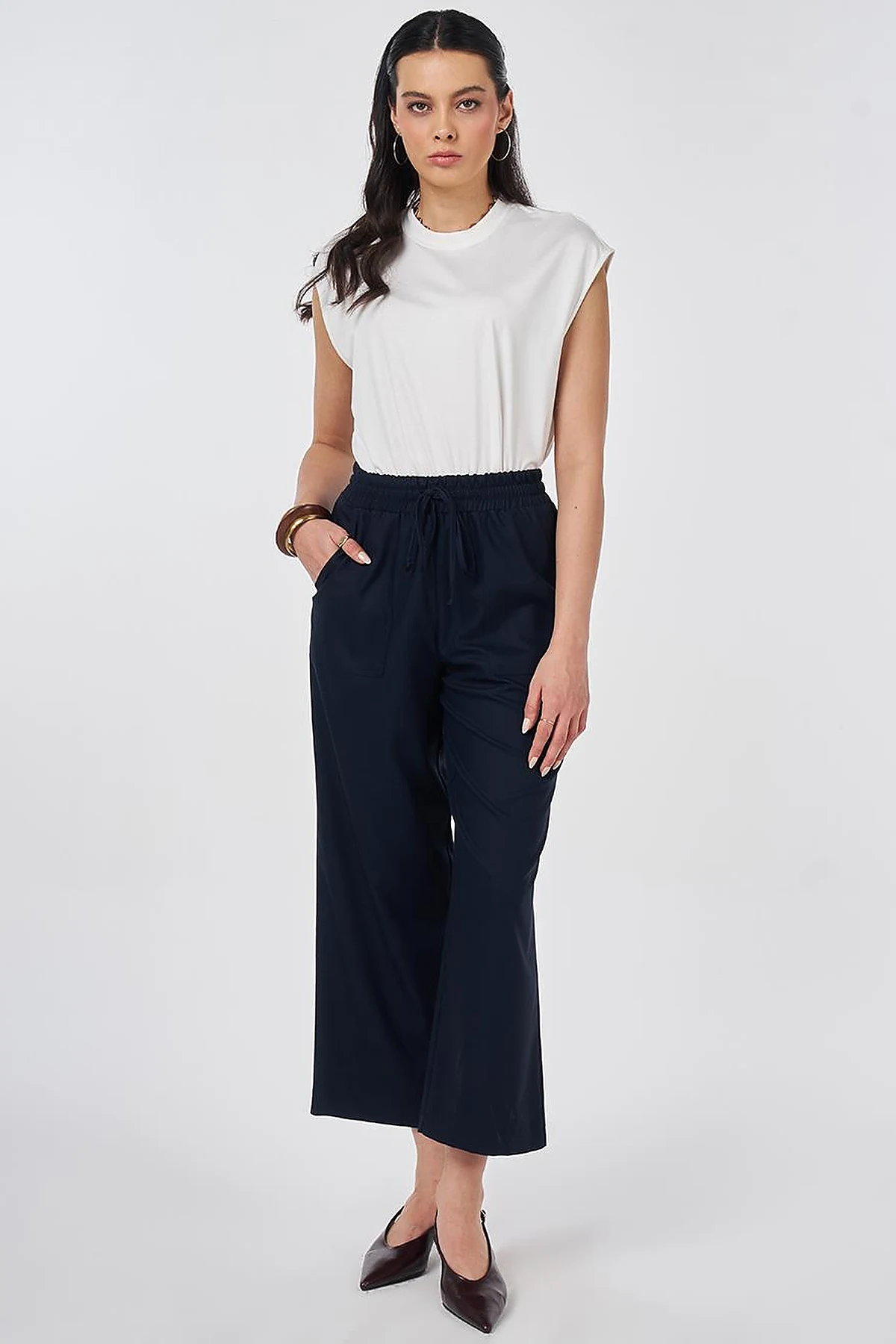 Relaxed Fit Viscose Trousers Dark Navy