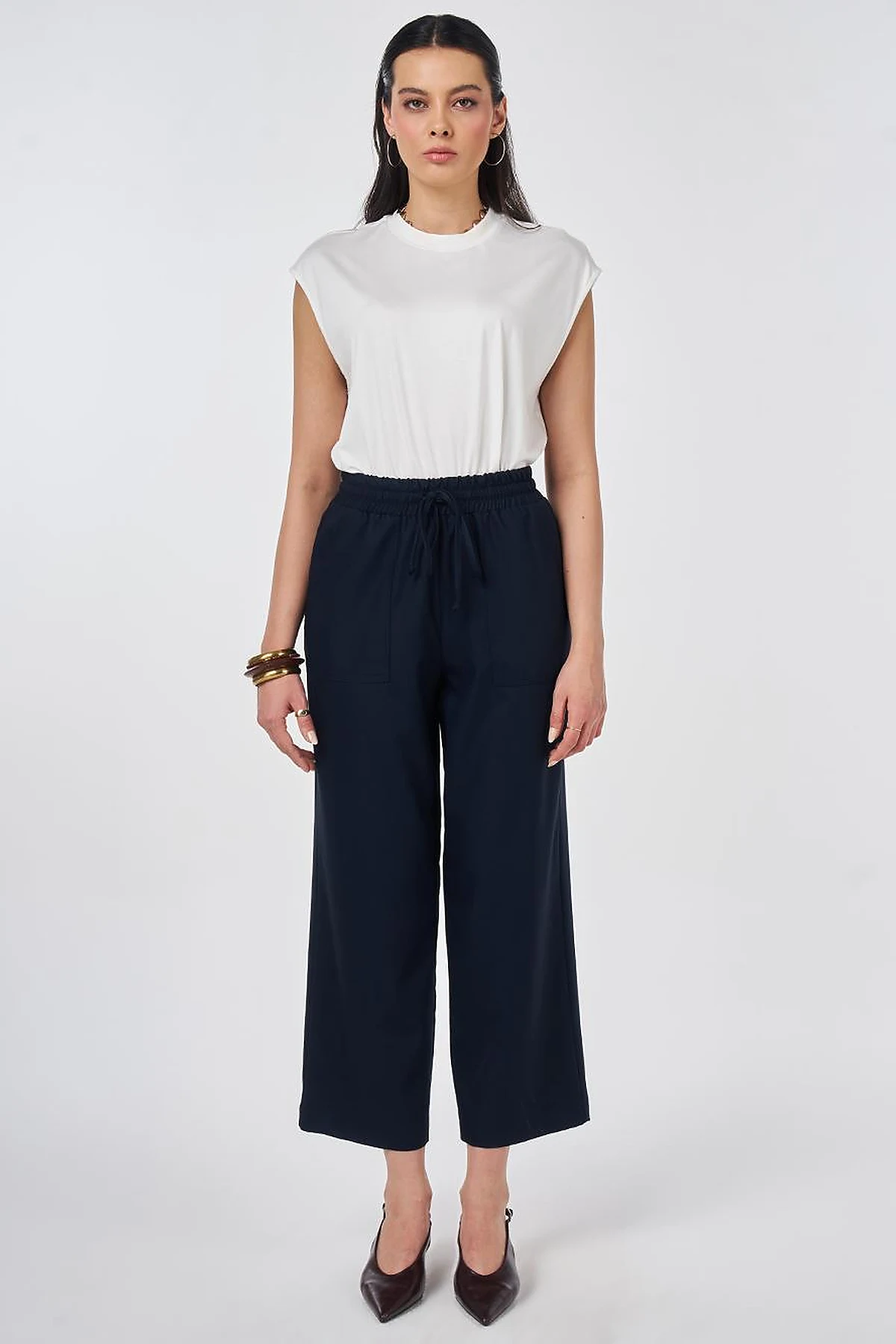 Relaxed Fit Viscose Trousers Dark Navy