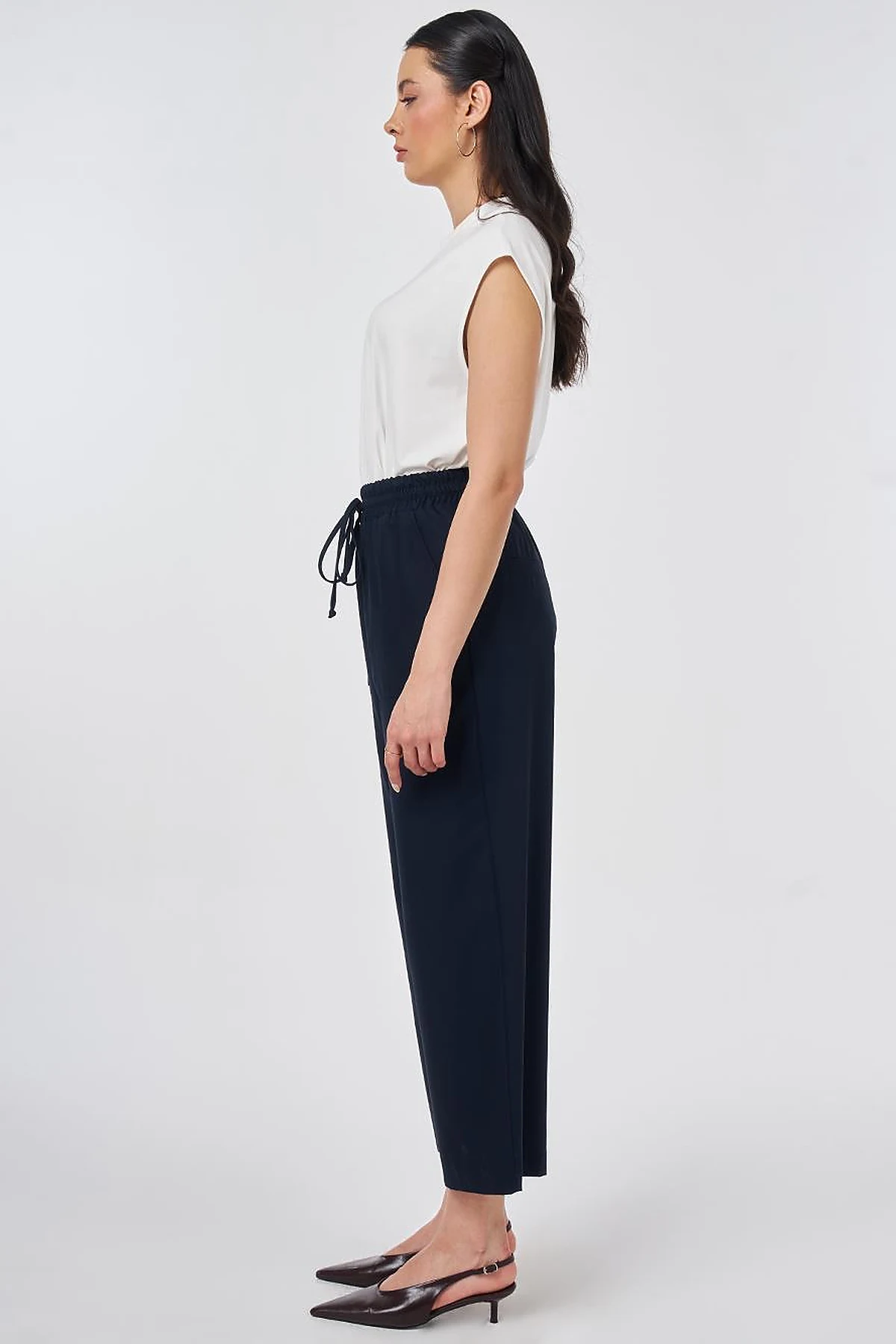 Relaxed Fit Viscose Trousers Dark Navy