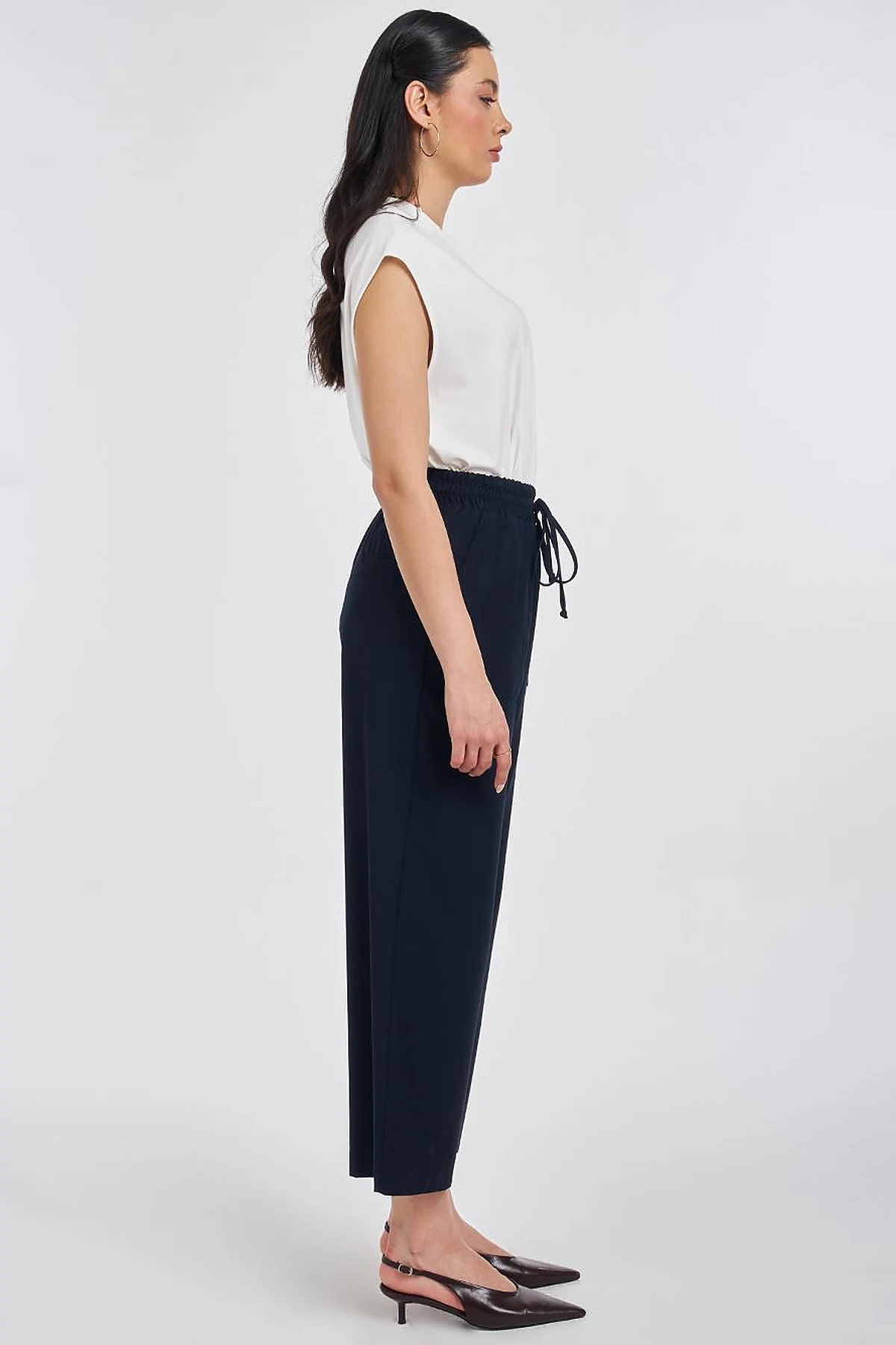 Relaxed Fit Viscose Trousers Dark Navy