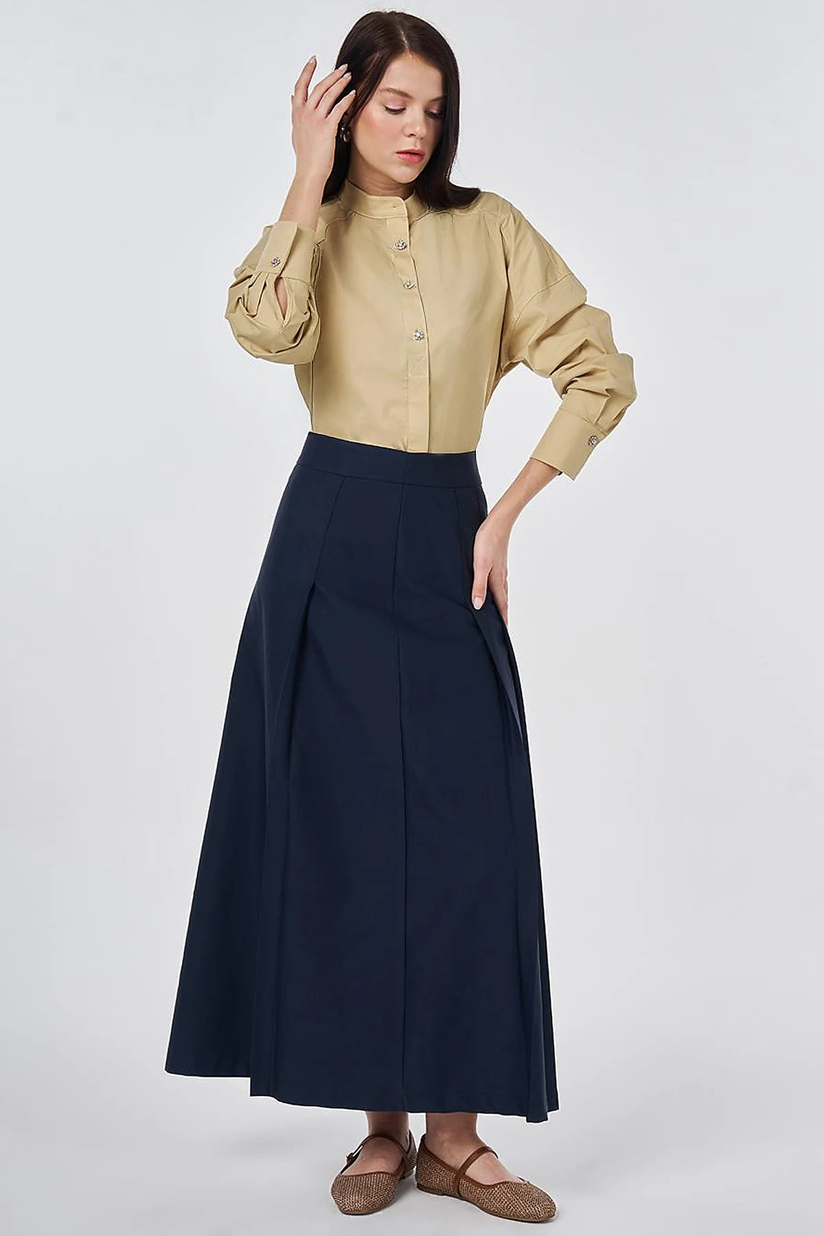 High-Waisted Pleated Skirt Dark Navy