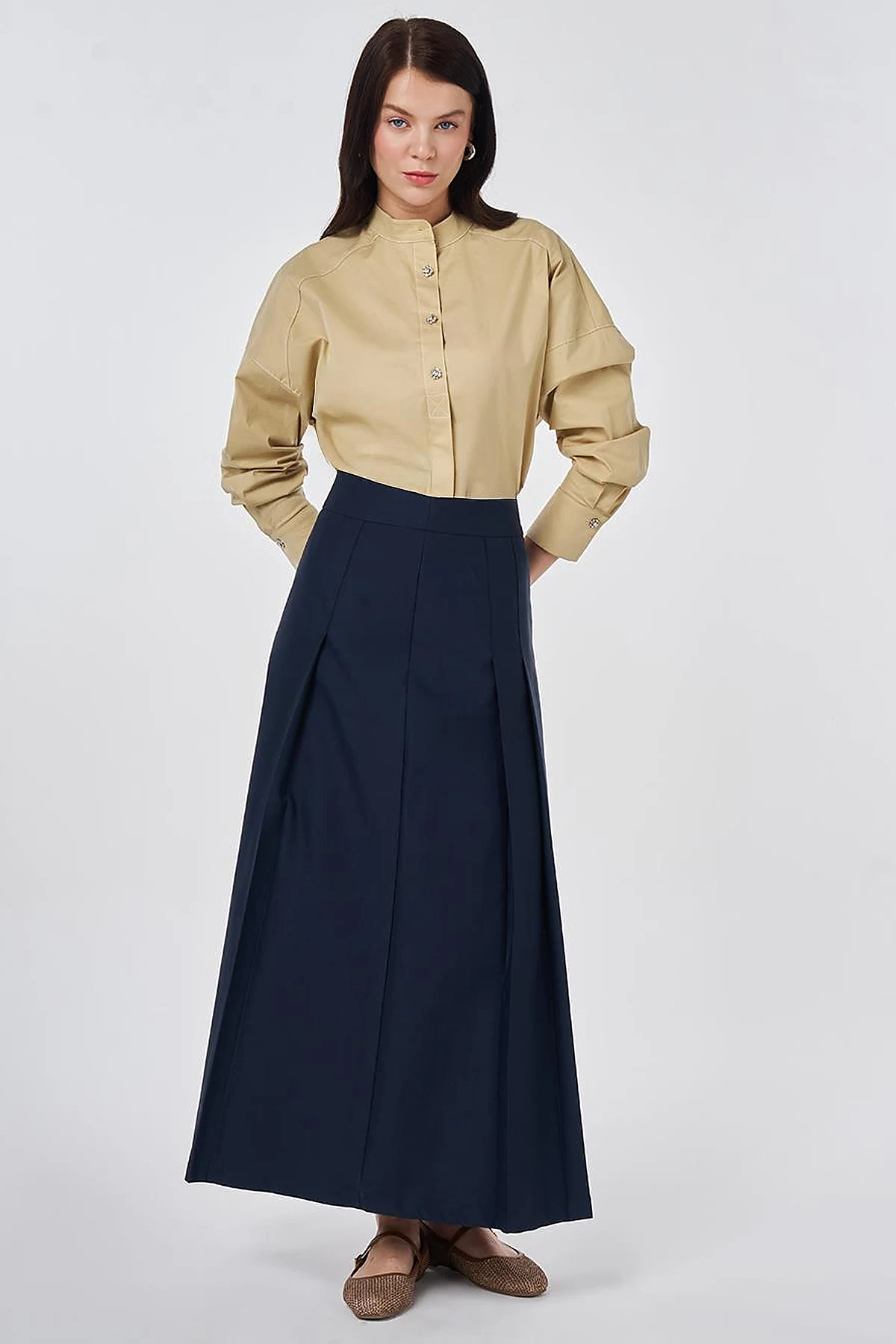 High-Waisted Pleated Skirt Dark Navy