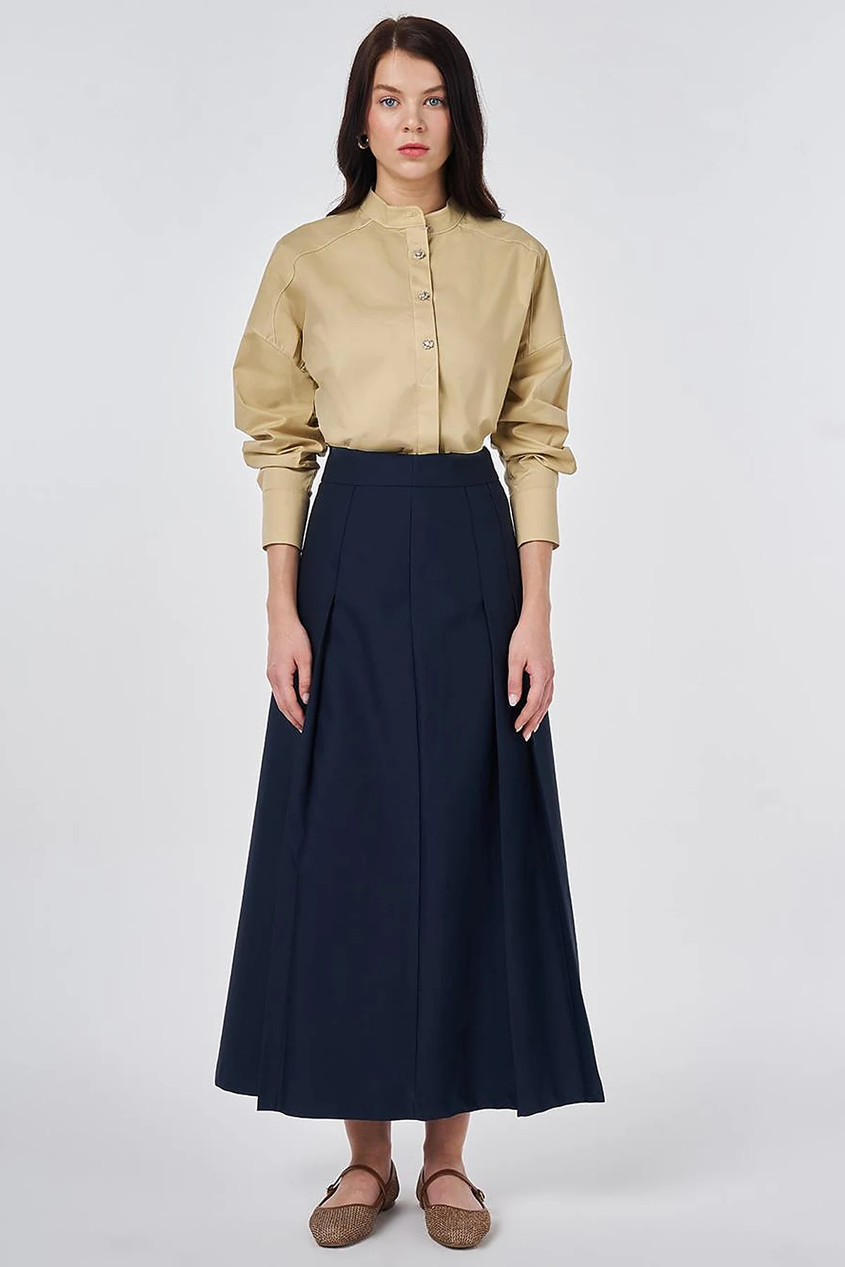 High-Waisted Pleated Skirt Dark Navy