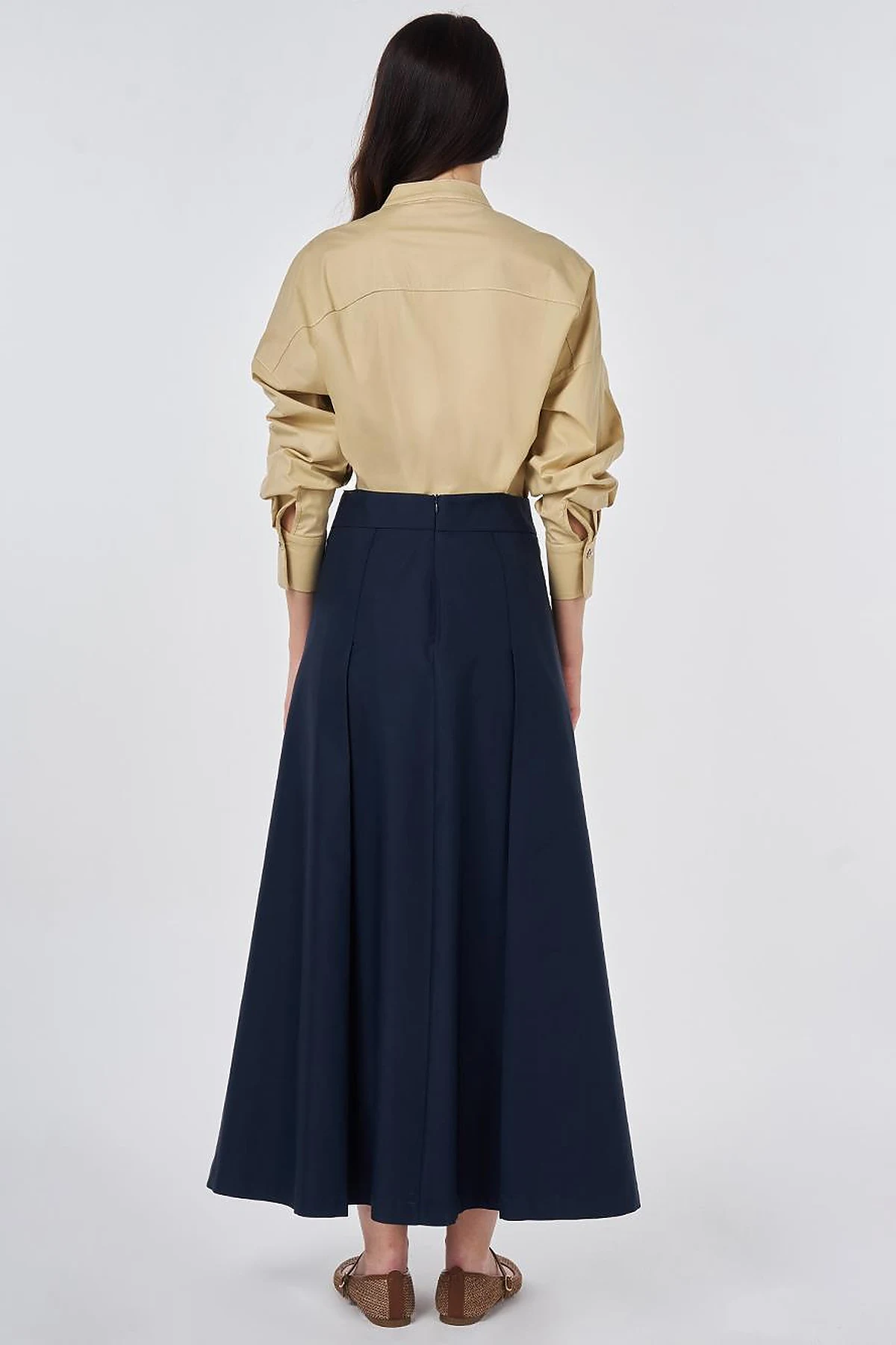 High-Waisted Pleated Skirt Dark Navy