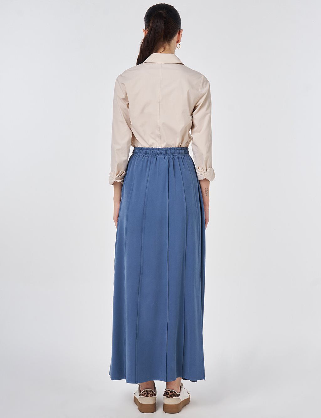 Parça Dikişli Rayon Etek İndigo