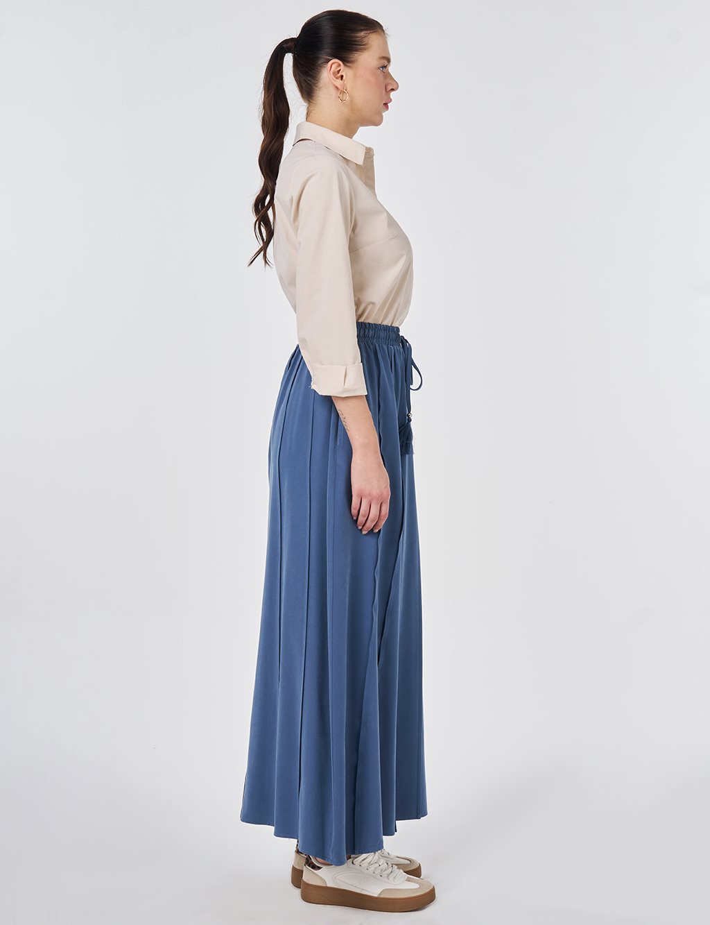 Parça Dikişli Rayon Etek İndigo