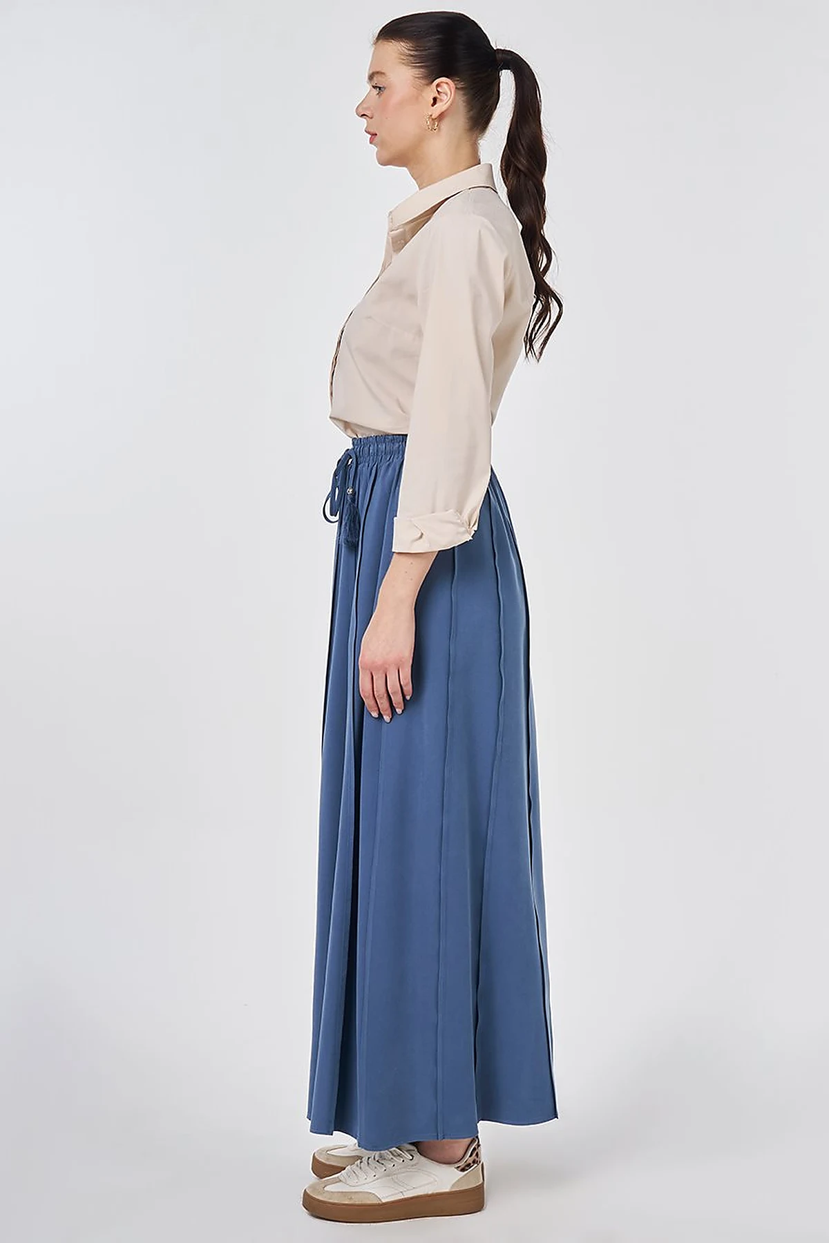 Panel-Stitched Rayon Skirt Indigo