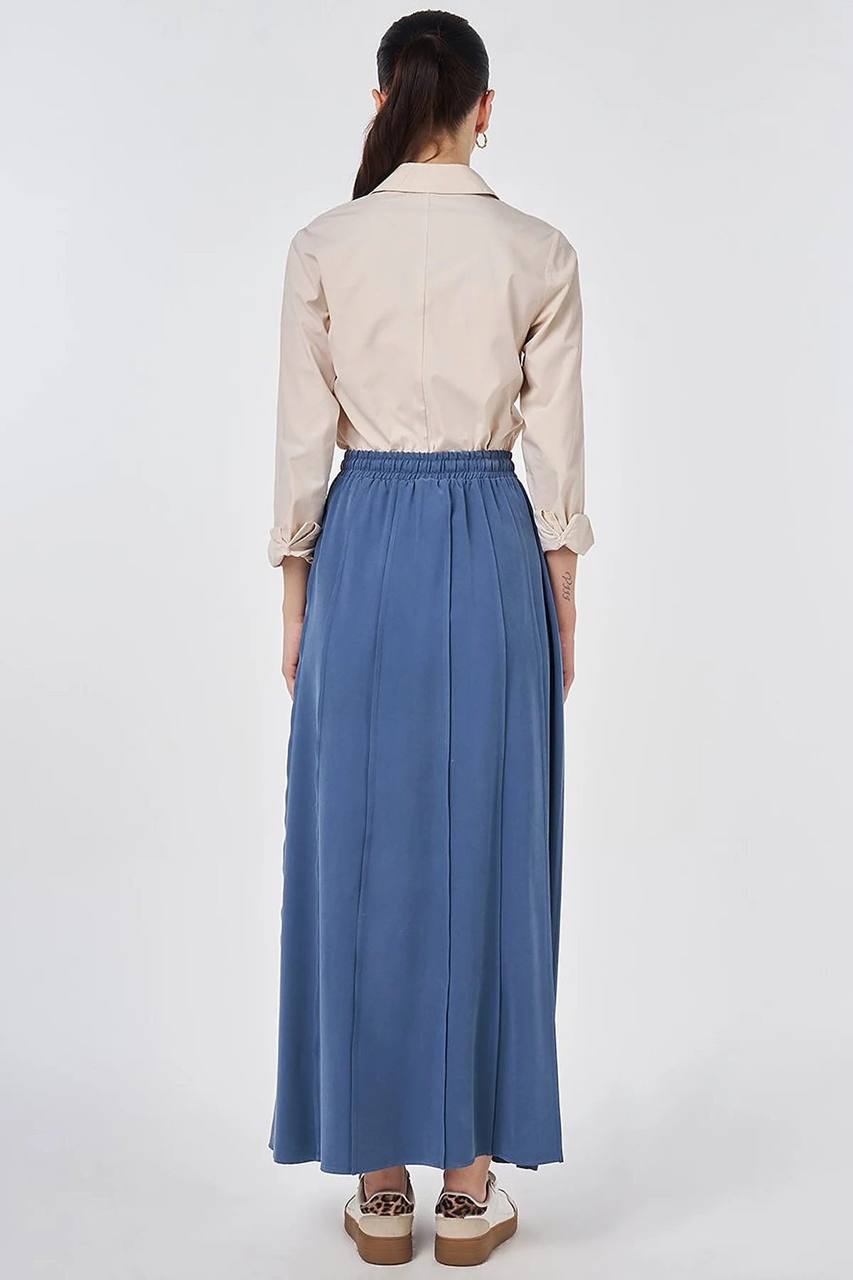 Panel-Stitched Rayon Skirt Indigo