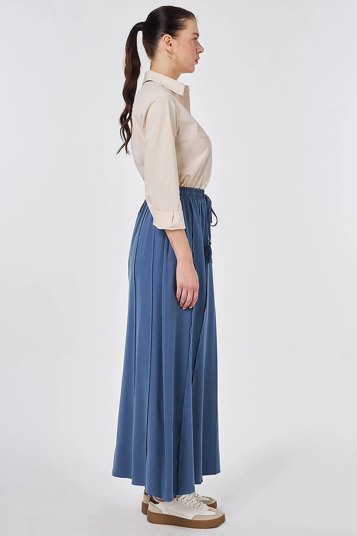 Panel-Stitched Rayon Skirt Indigo