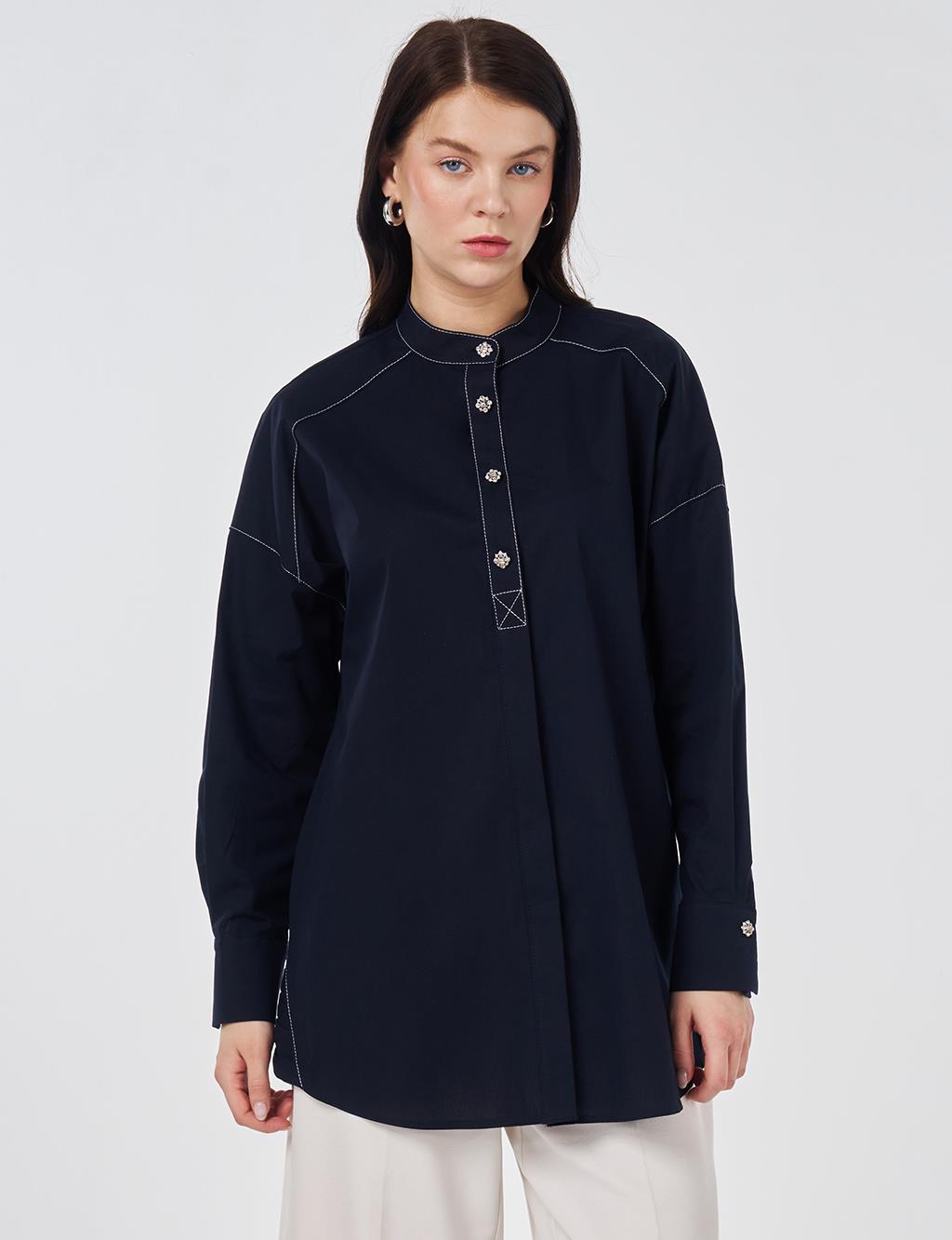 Punto Stitched Cotton Tunic Dark Navy