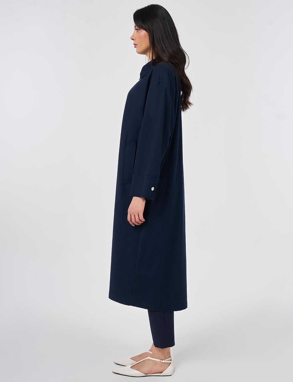 Floral Print Detail Coat Dark Navy