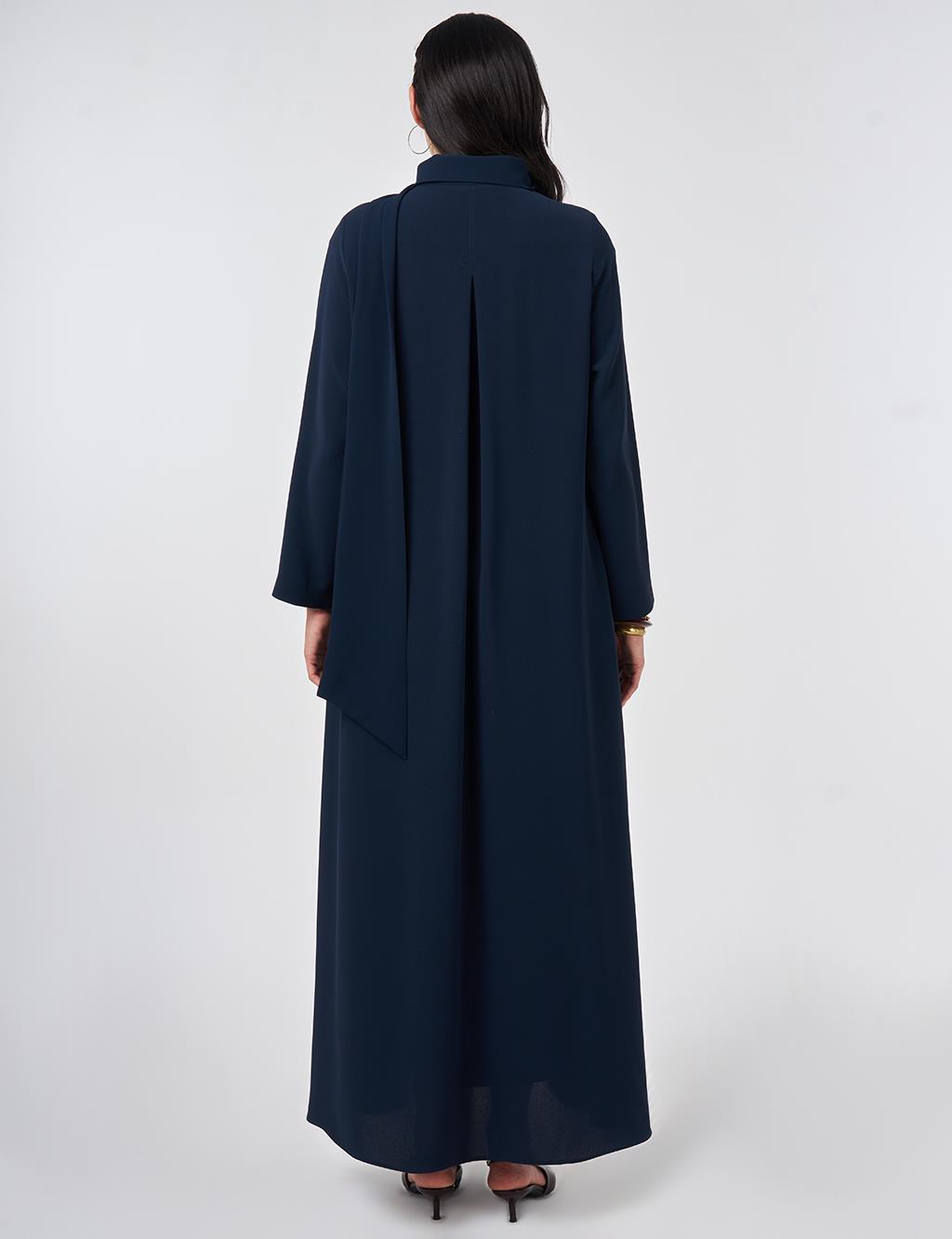 Şal Yaka Krep Pardesü Koyu Lacivert