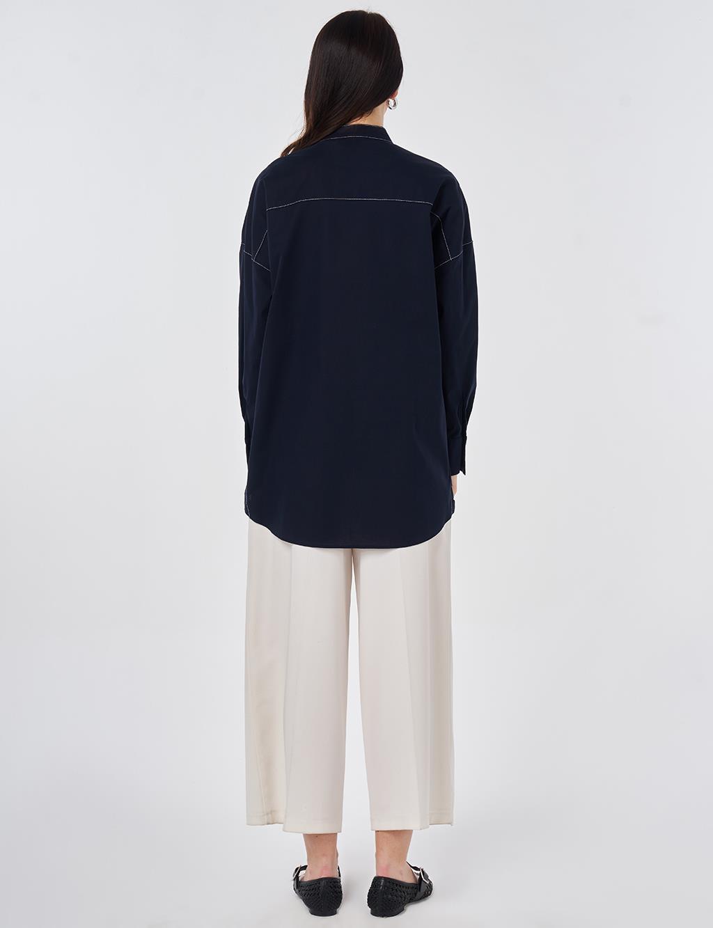 Punto Stitched Cotton Tunic Dark Navy