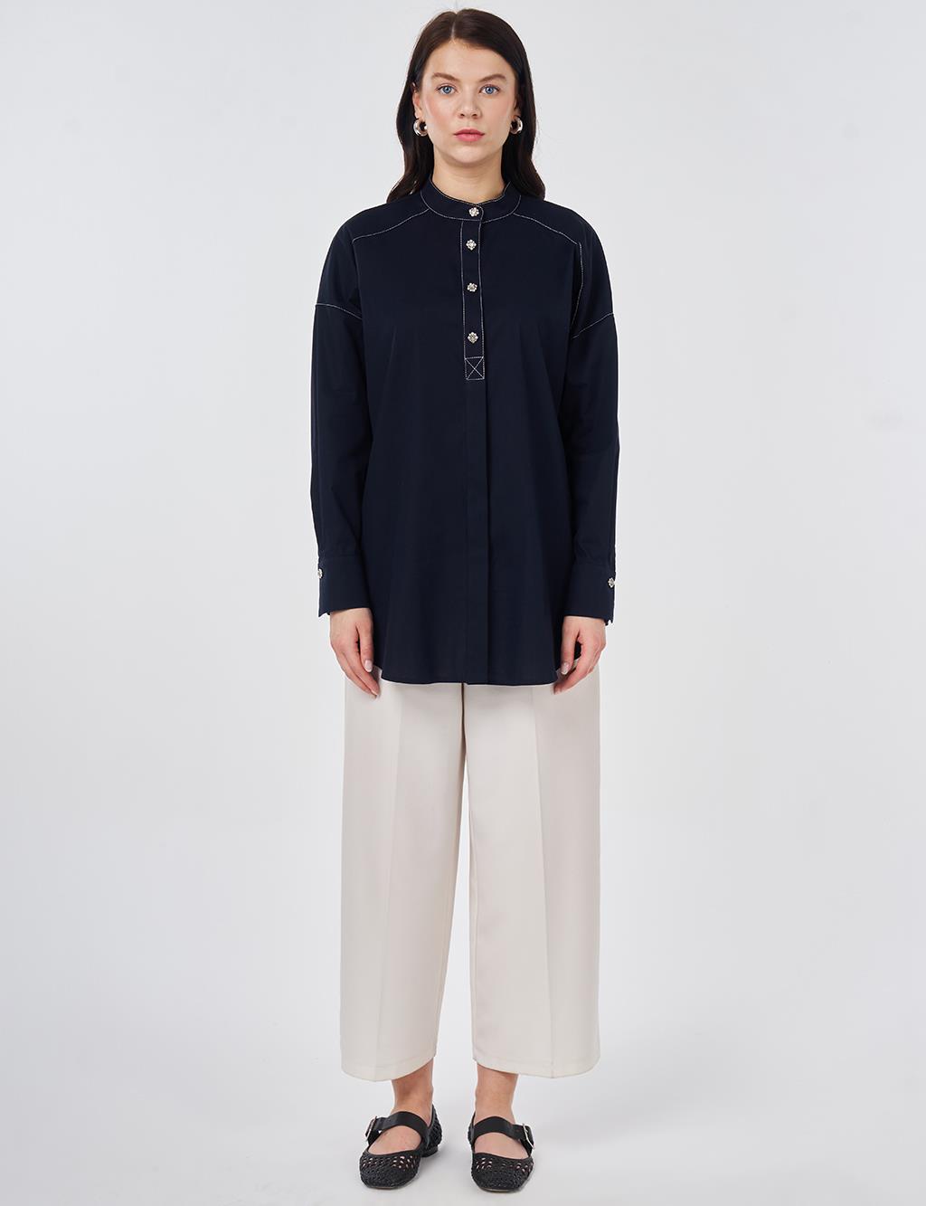 Punto Stitched Cotton Tunic Dark Navy