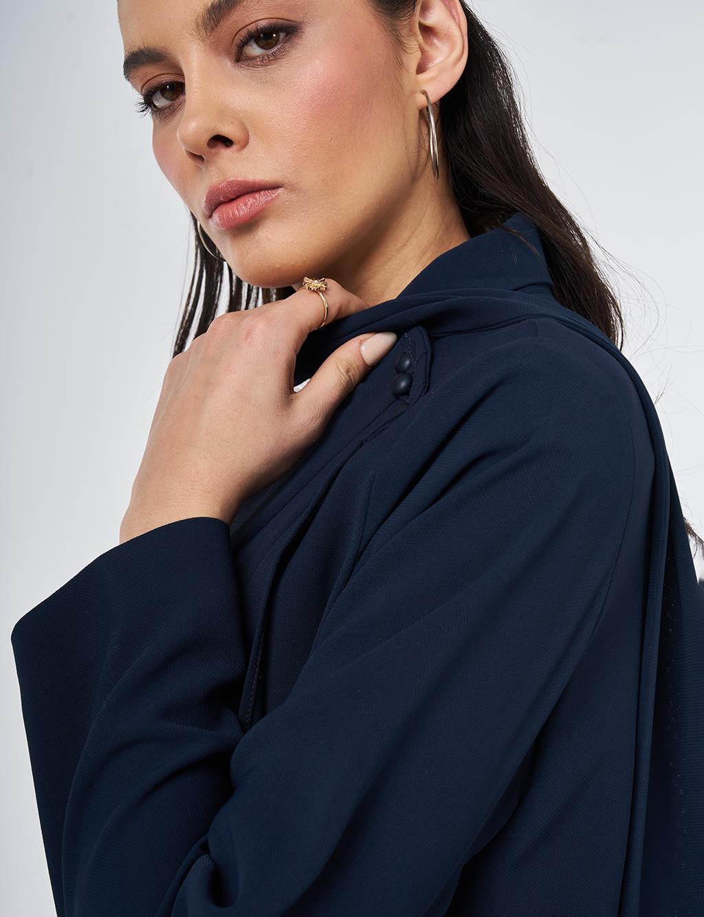 Şal Yaka Krep Pardesü Koyu Lacivert