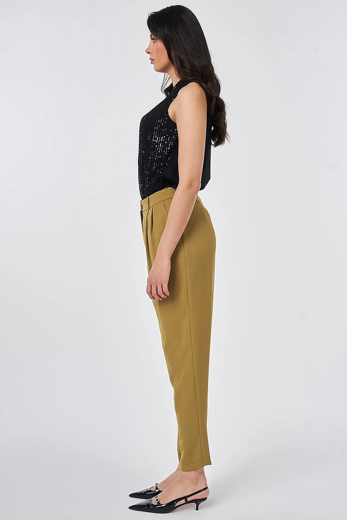Double Pleated Crepe Trousers Khaki