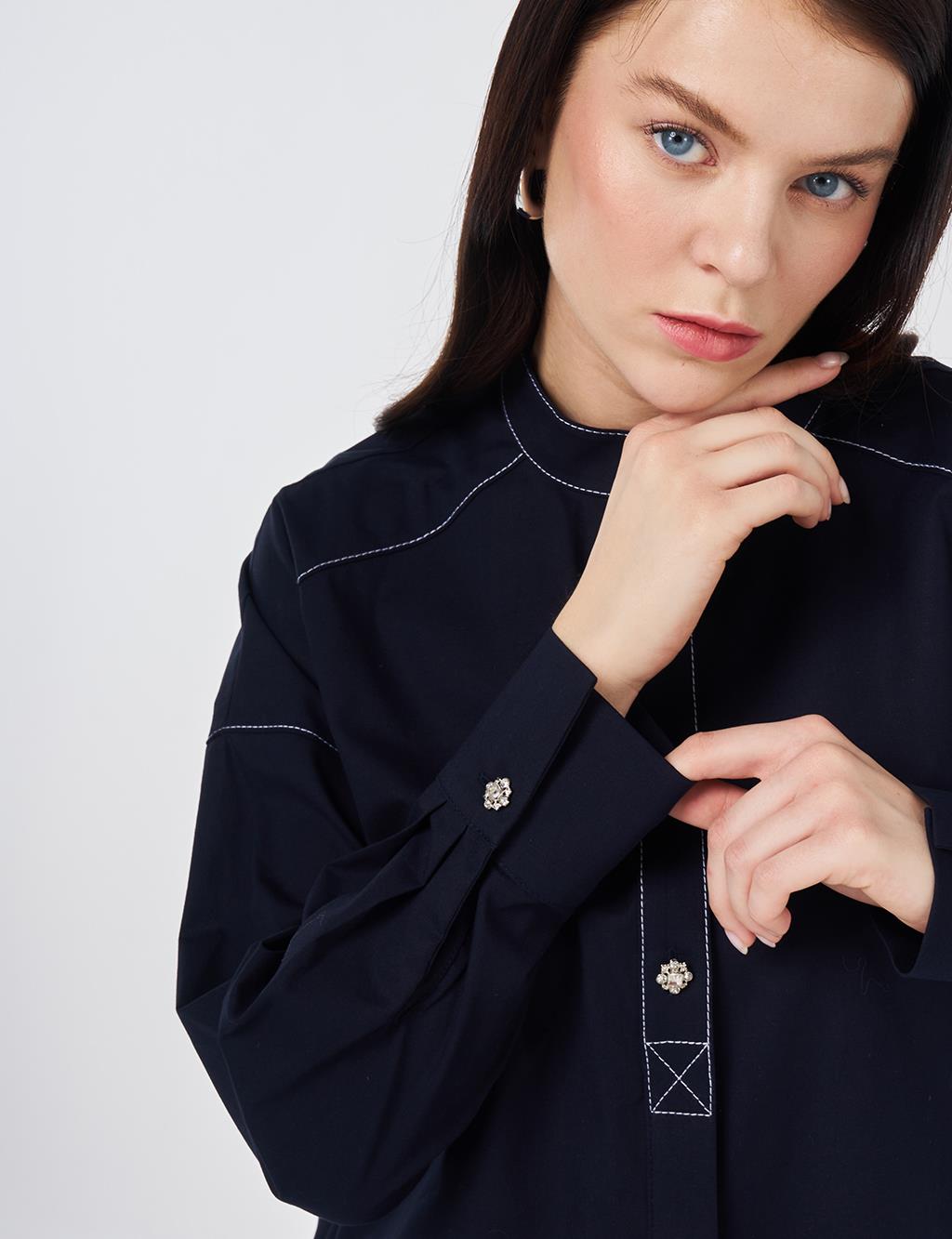 Punto Stitched Cotton Tunic Dark Navy