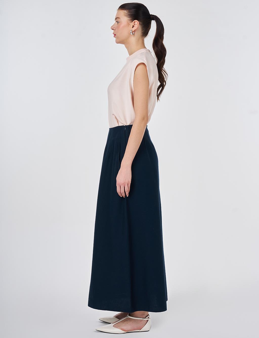 Pleated Non-Denim Skirt Dark Navy