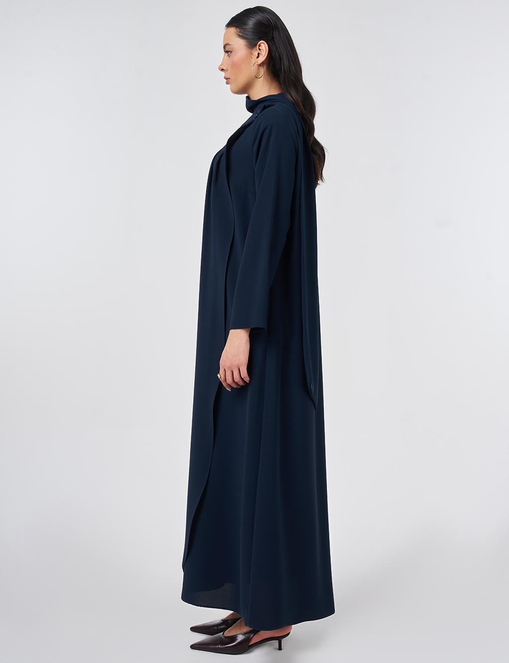 Şal Yaka Krep Pardesü Koyu Lacivert