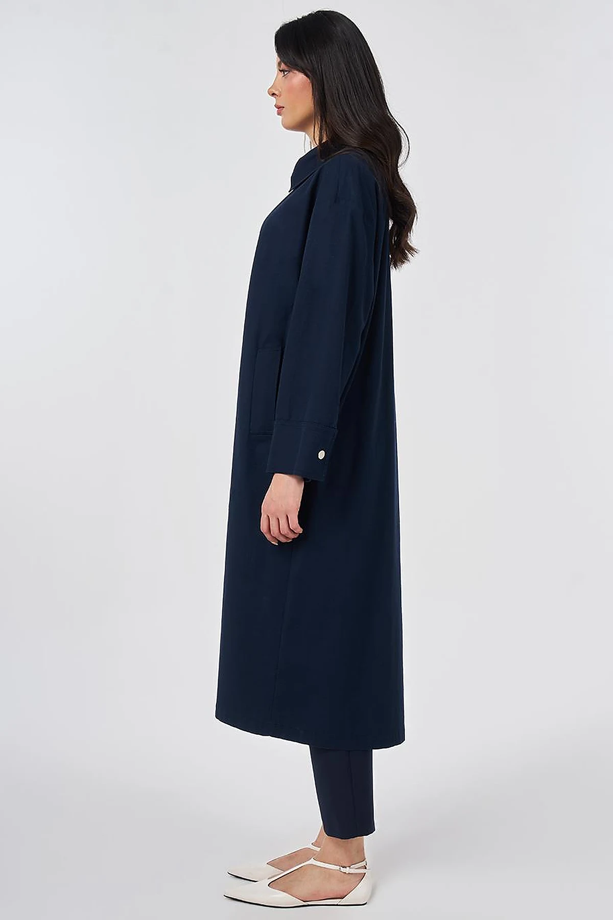 Floral Print Detail Coat Dark Navy