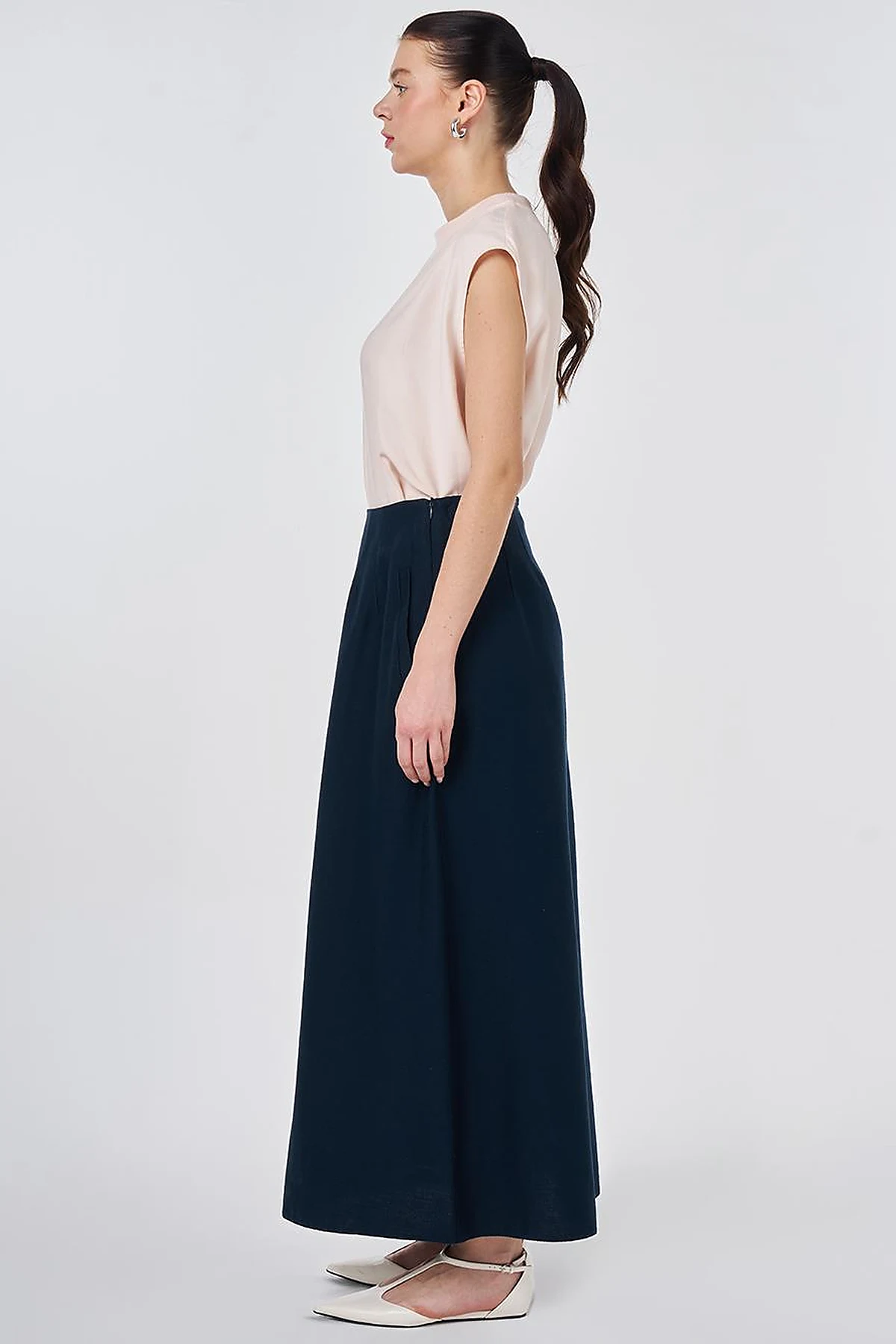 Pleated Non-Denim Skirt Dark Navy