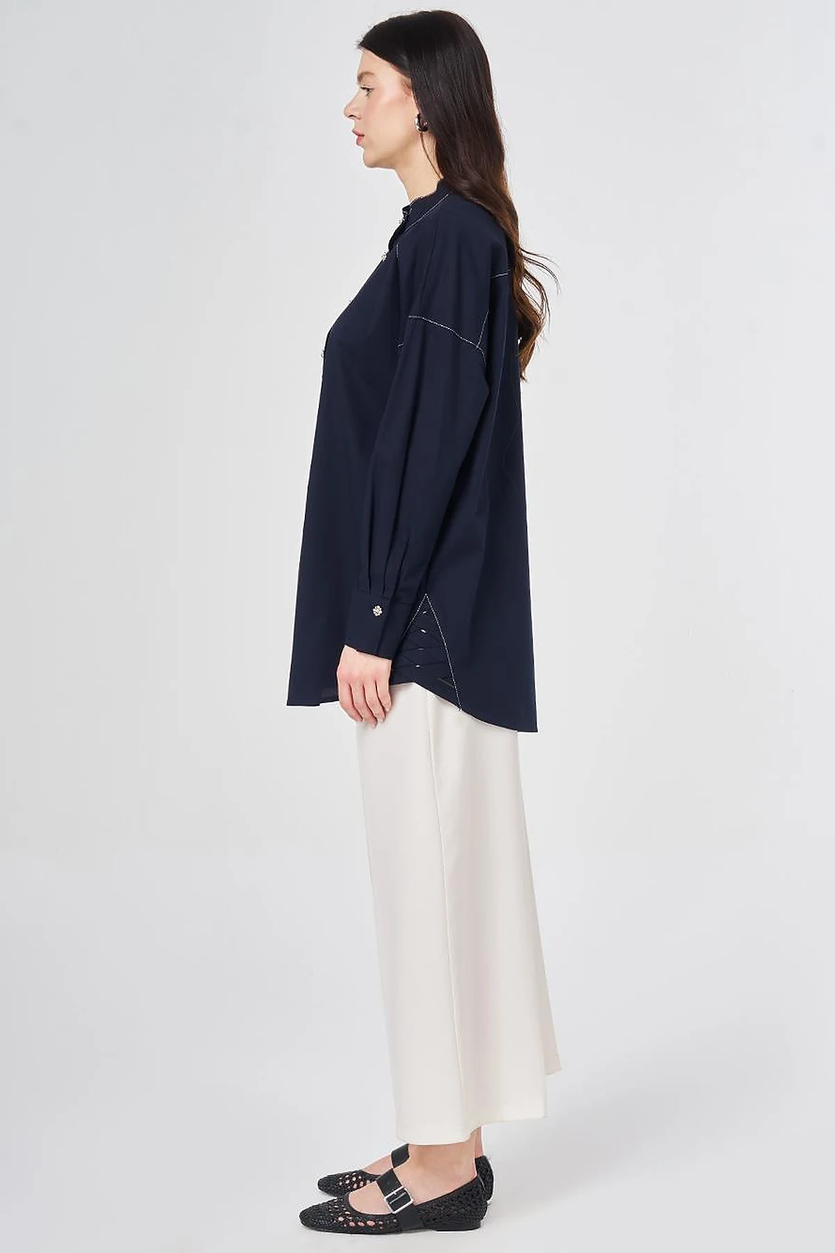 Punto Stitched Cotton Tunic Dark Navy