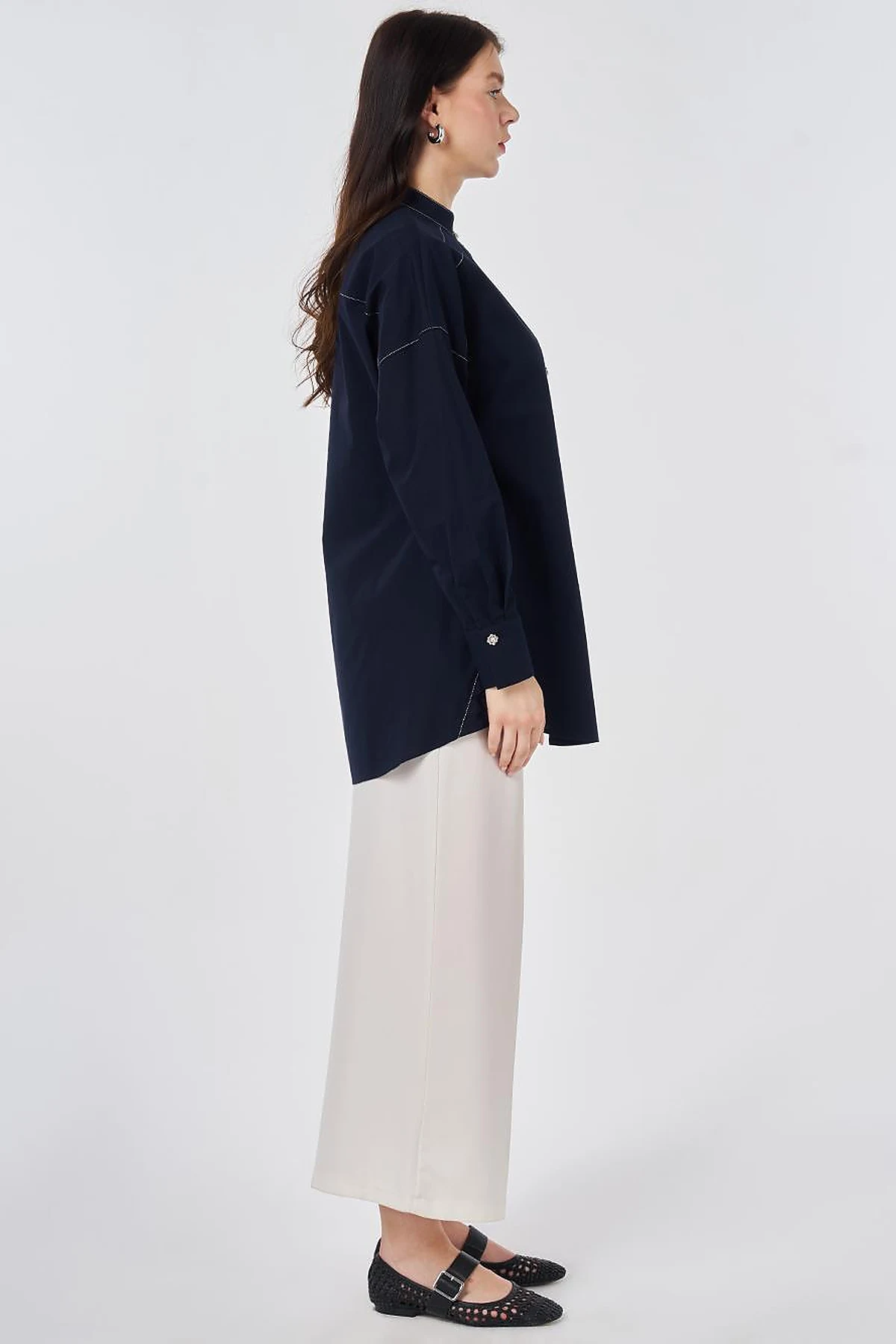Punto Stitched Cotton Tunic Dark Navy