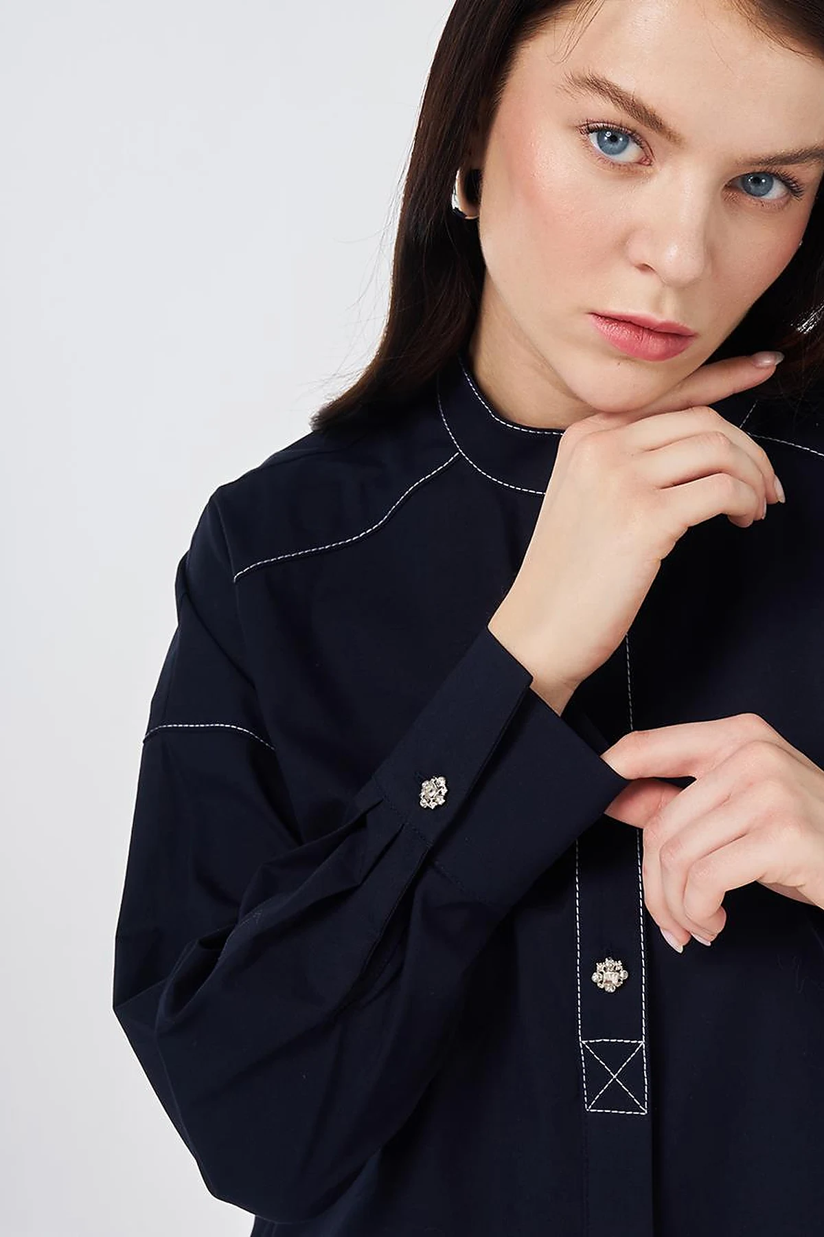 Punto Stitched Cotton Tunic Dark Navy