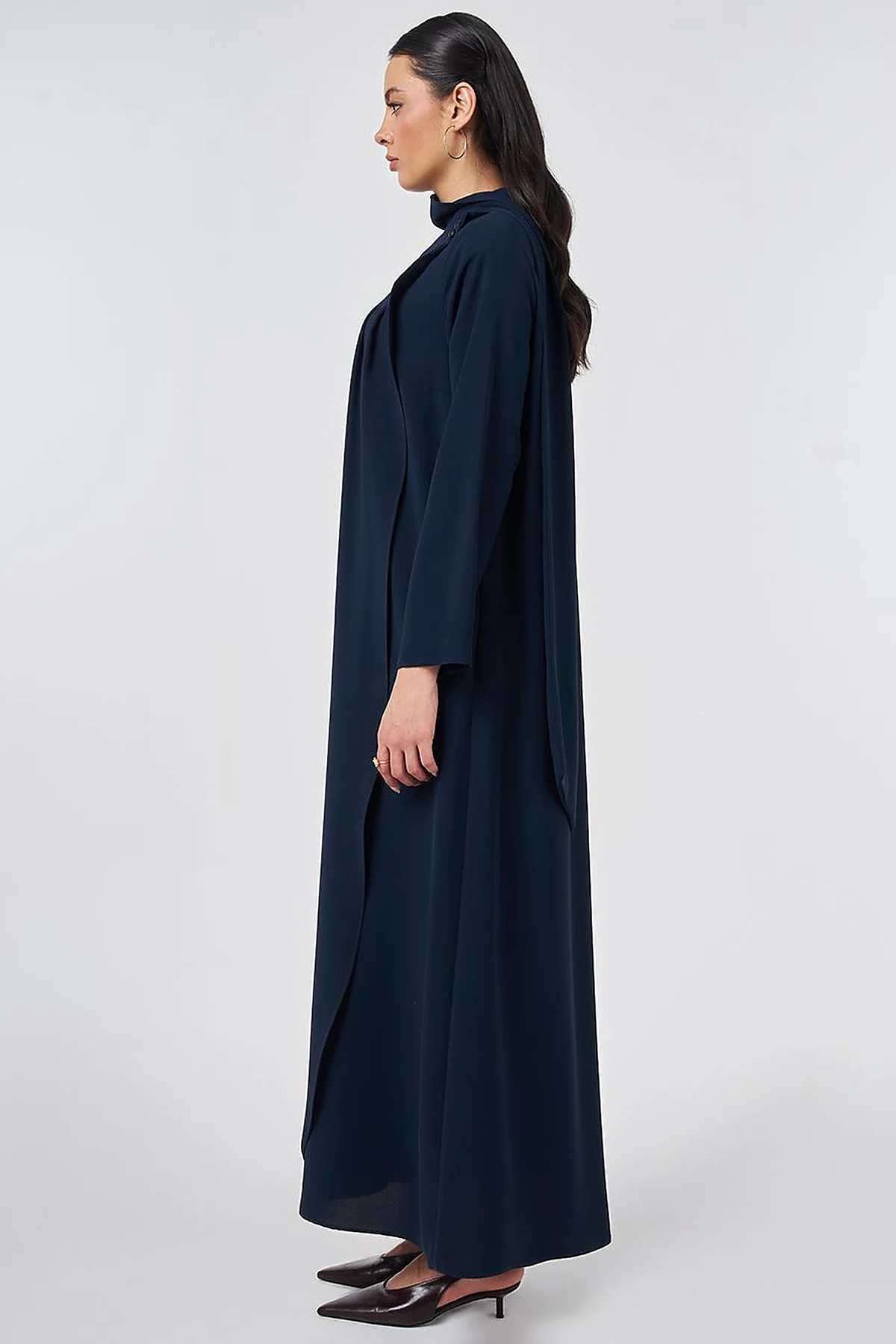 Shawl Collar Crepe Overcoat Dark Navy